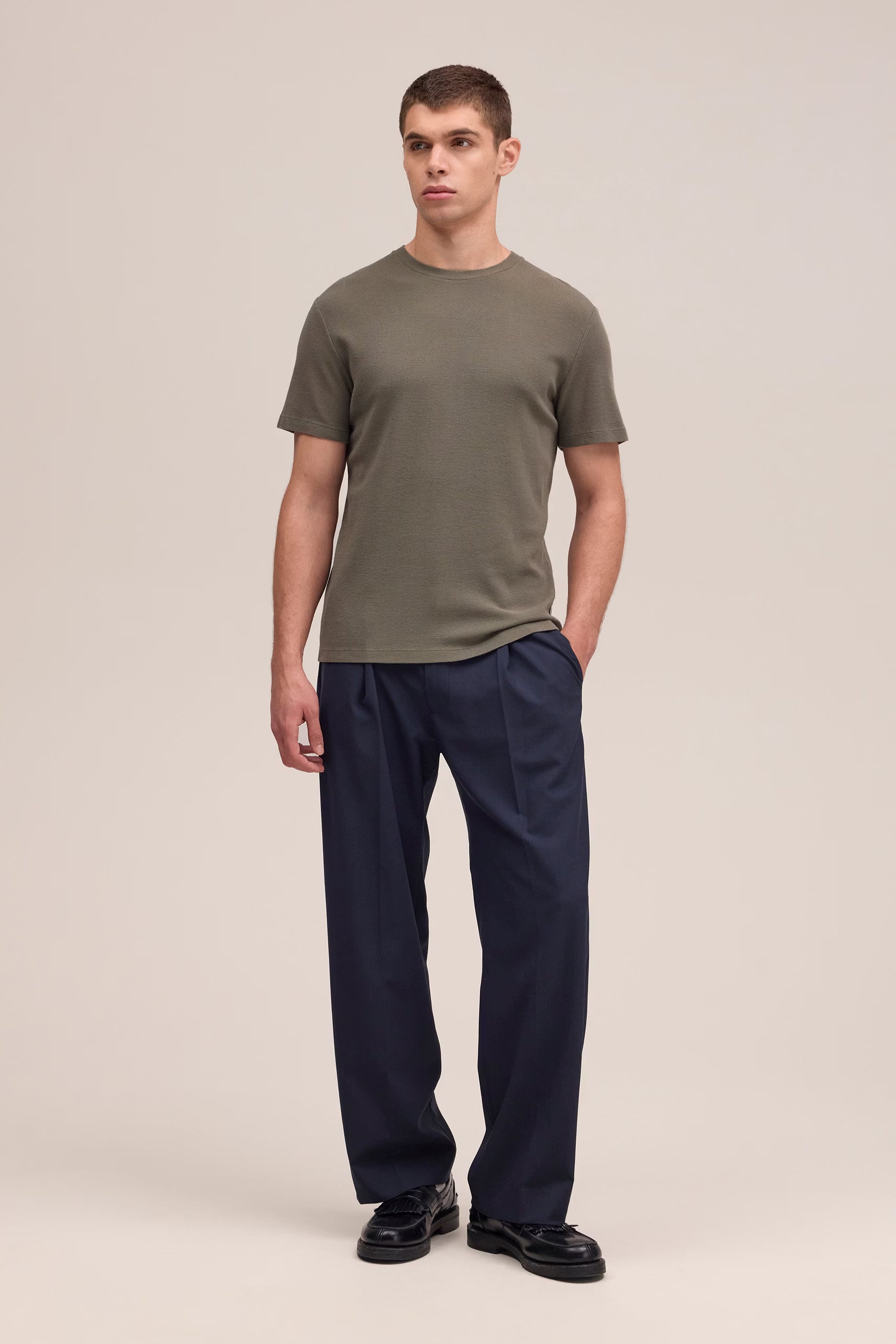 Clive Waffle Knit Tee - Capers