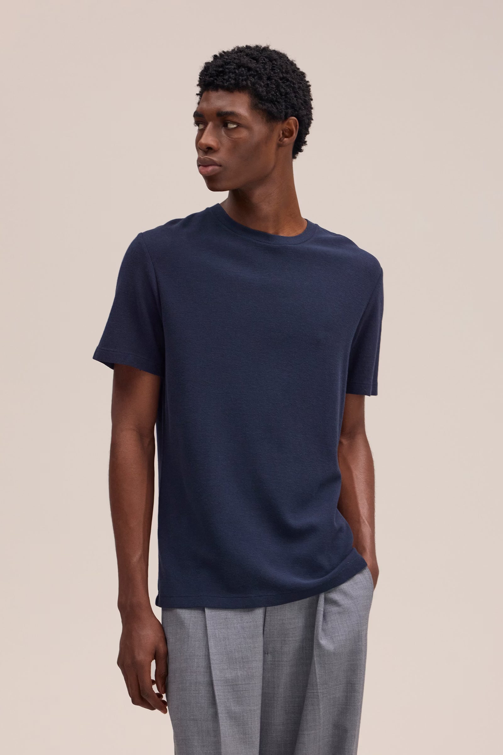 Clive Waffle Knit Tee - Navy Blue