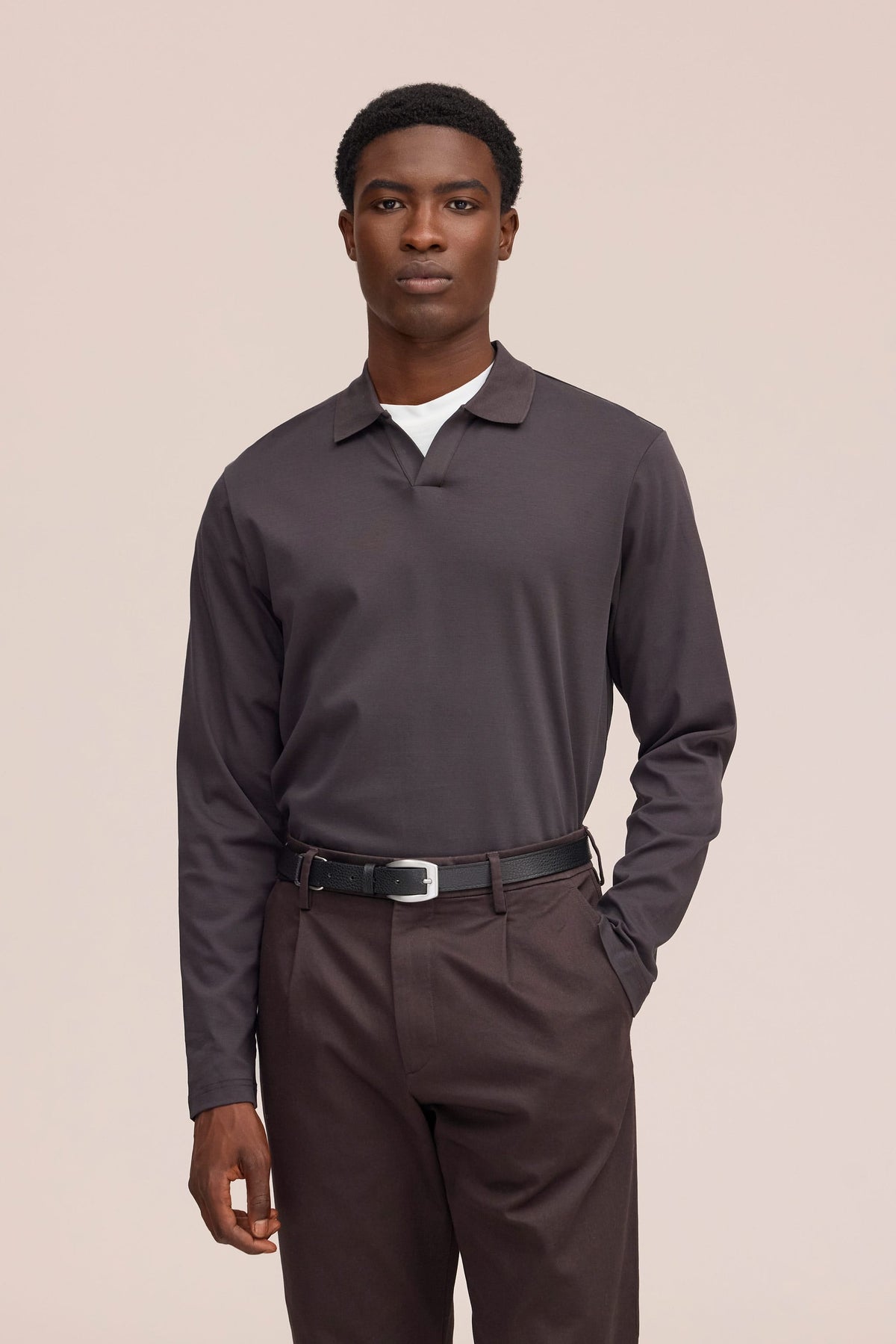 Paul - Open Collar Organic Cotton Polo - Deep Truffle