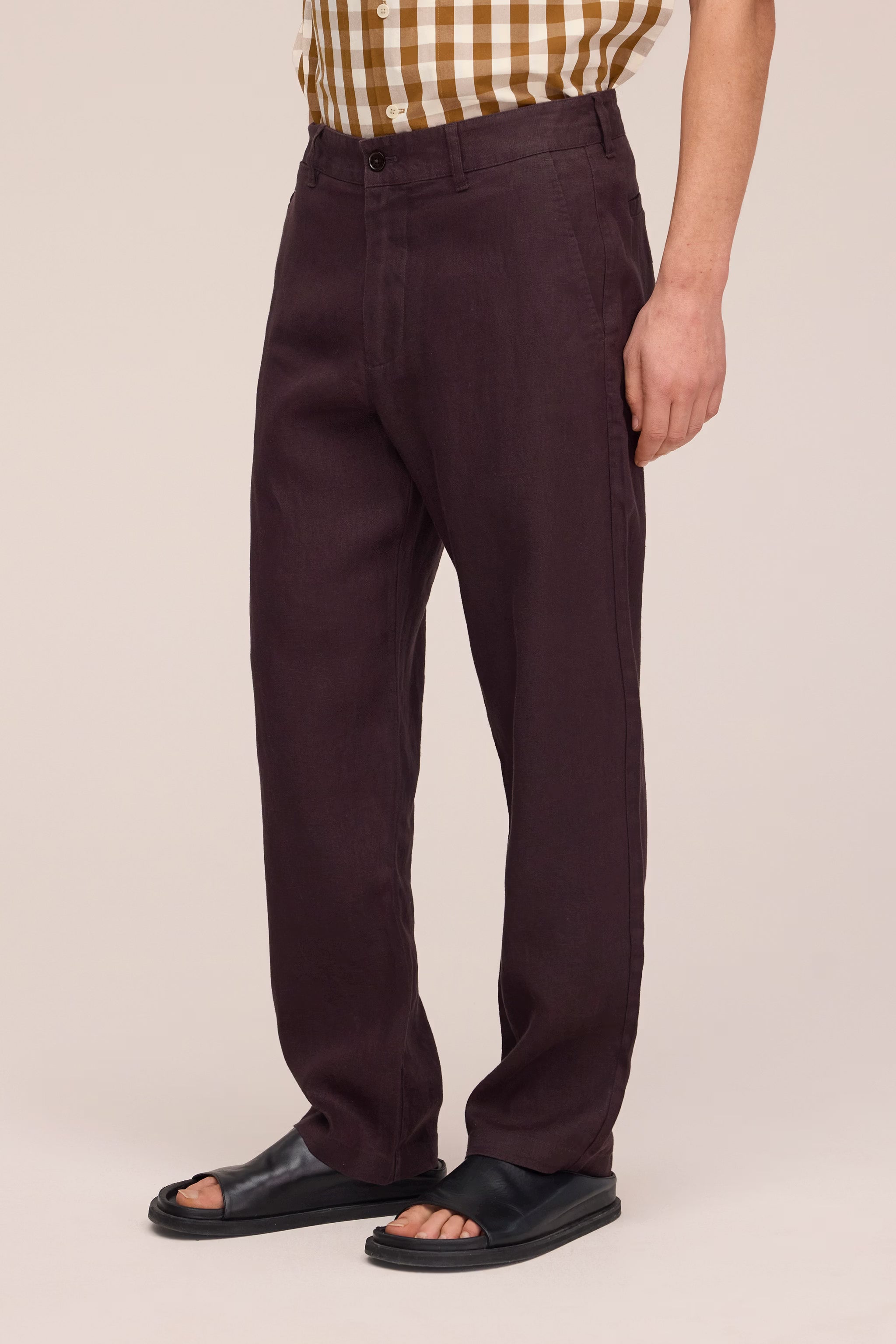 Aden - Straight Leg Linen Regular Fit Pant - Dusky Port