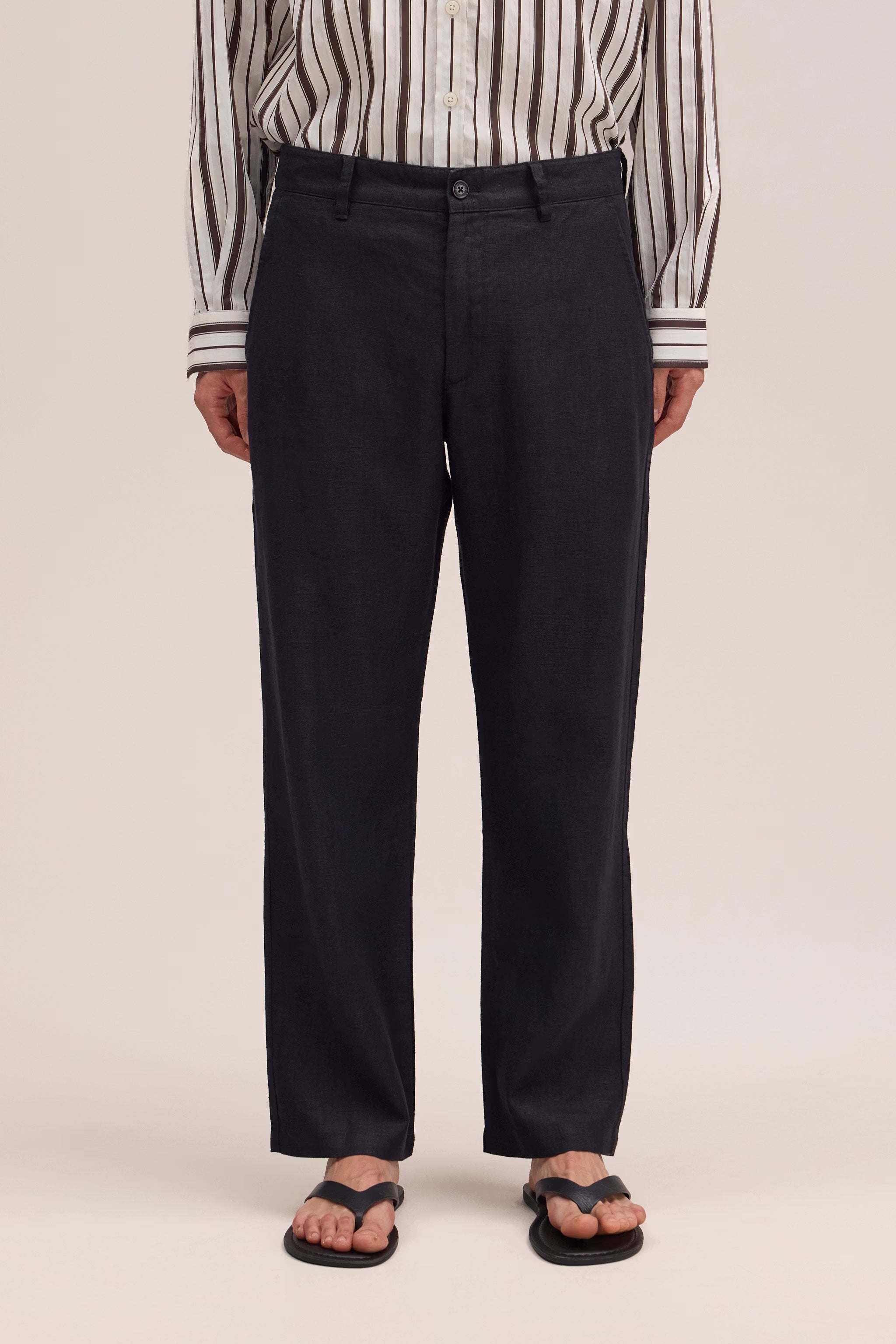 Aden - Straight Leg Linen Regular Fit Pant - Black