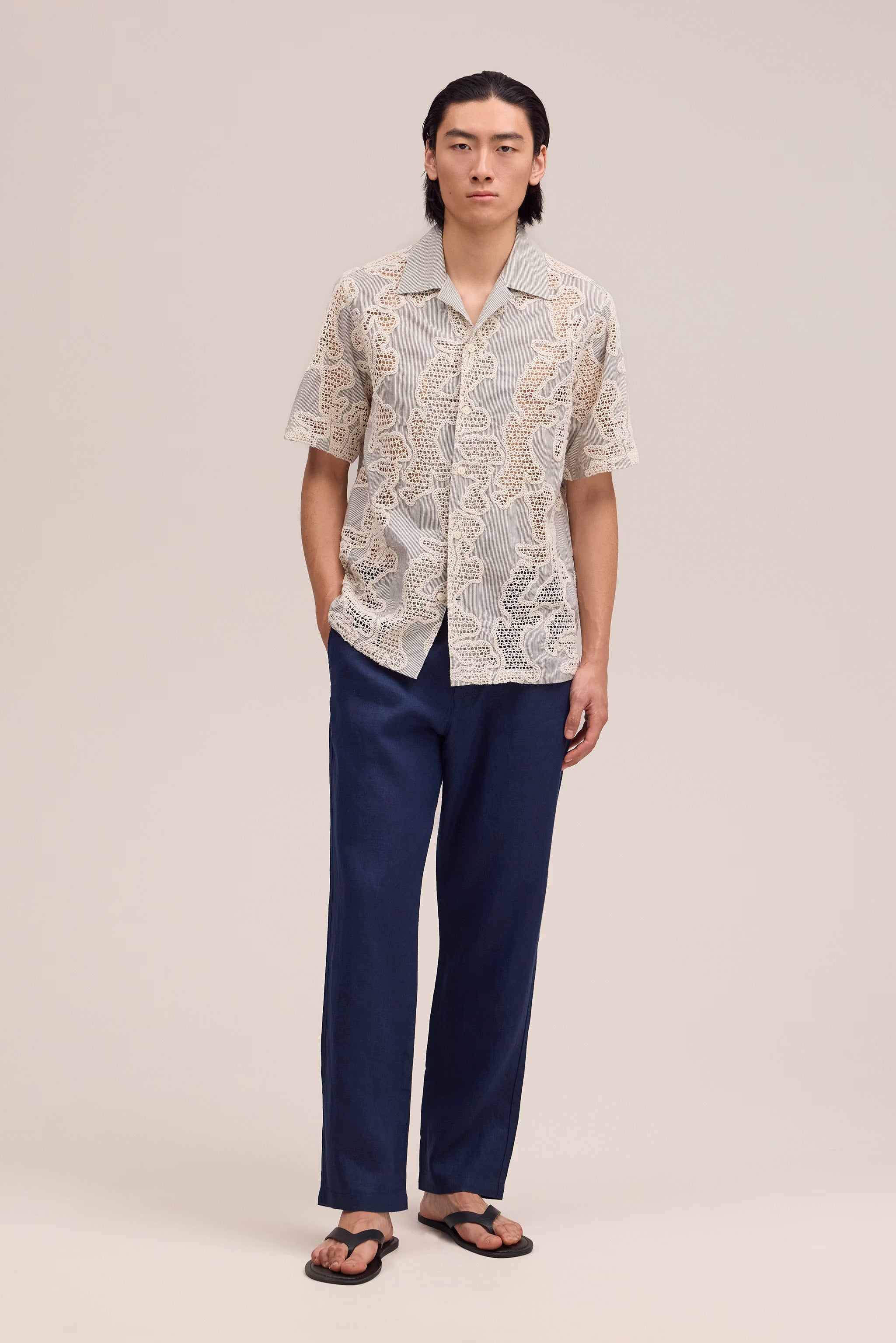 Aden - Straight Leg Linen Regular Fit Pant - Navy Blue