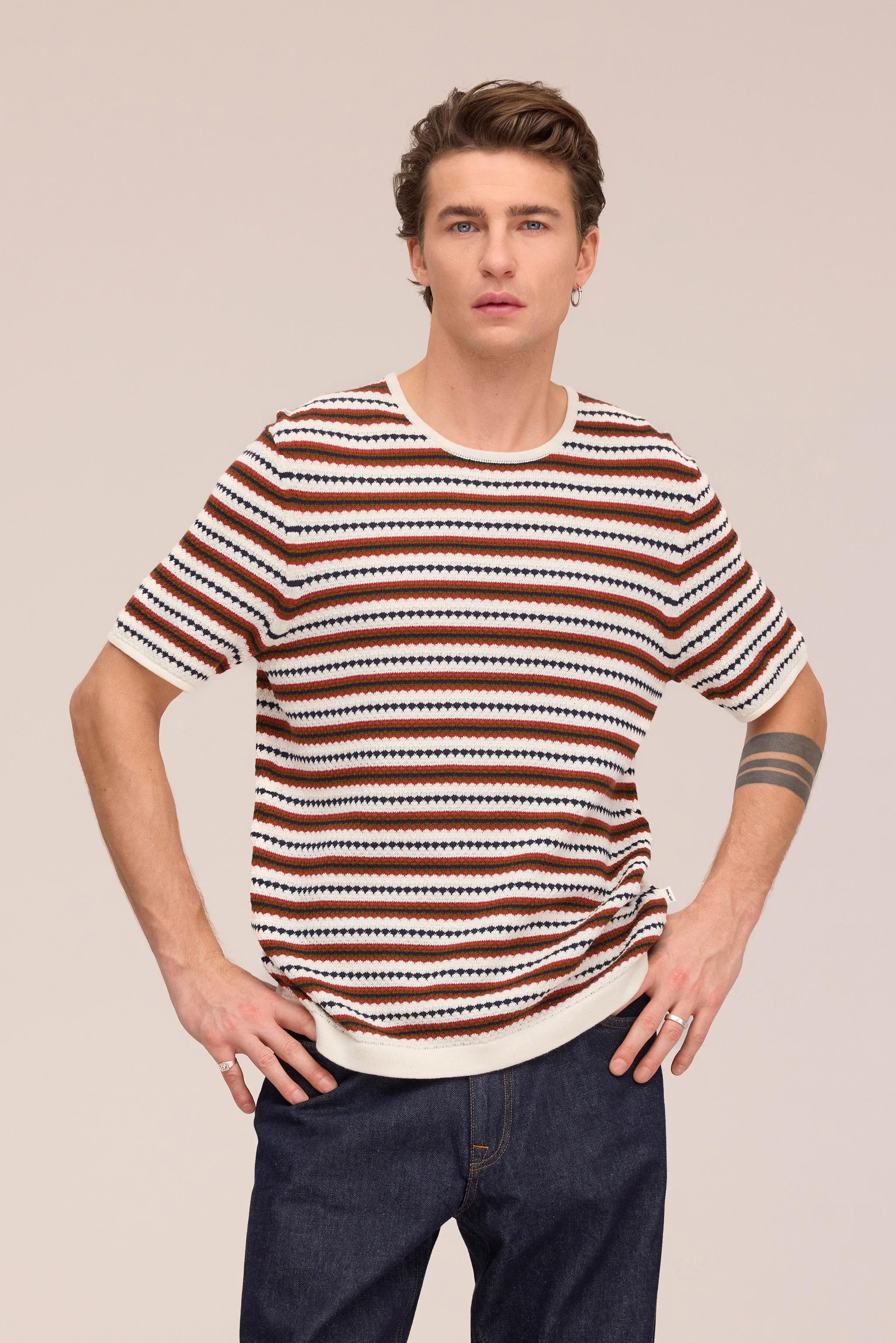Bari - Textured Stitch Tee - Ivory Multi