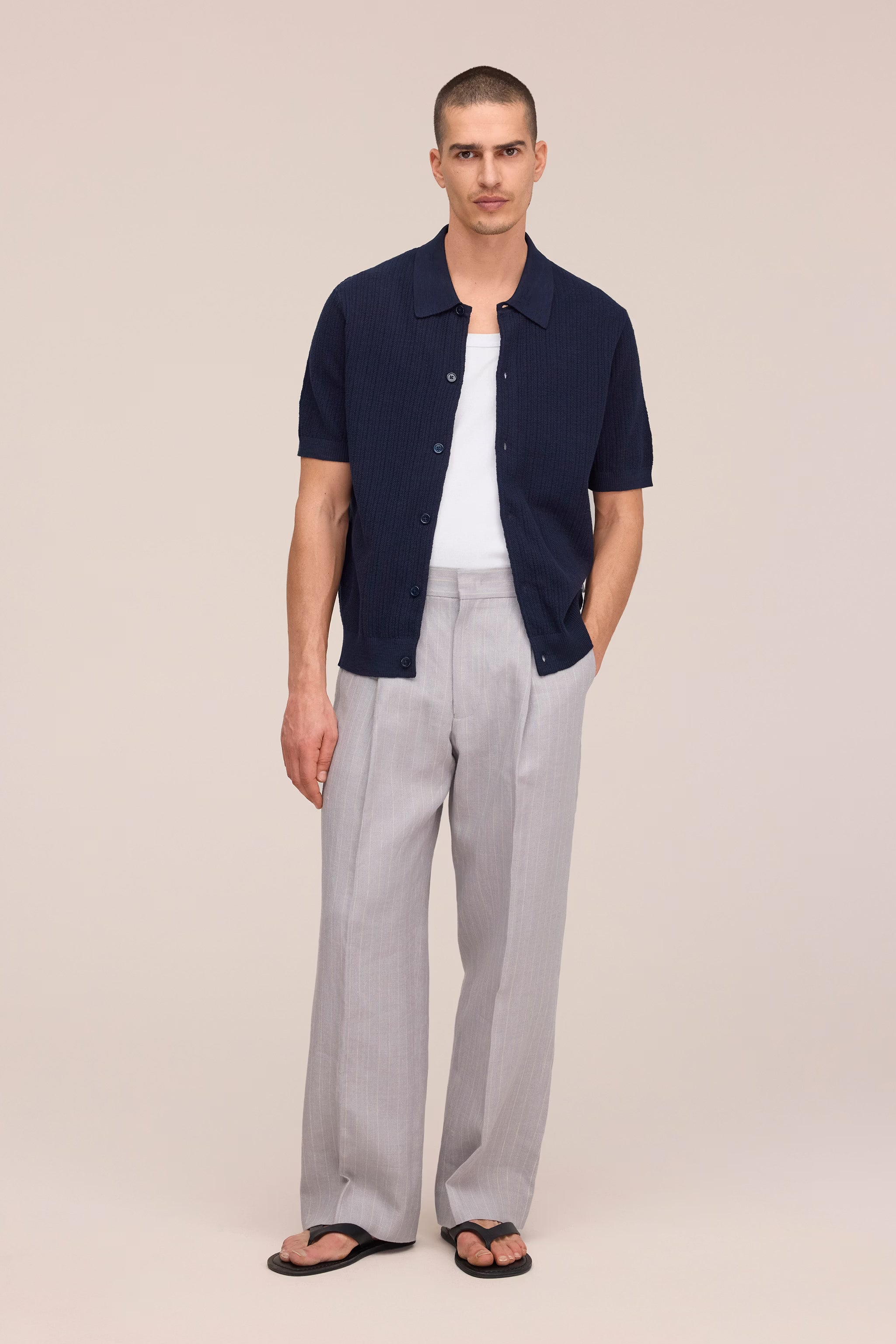 Nolan - Ribbed Organic Cotton Cardigan - Navy Blue