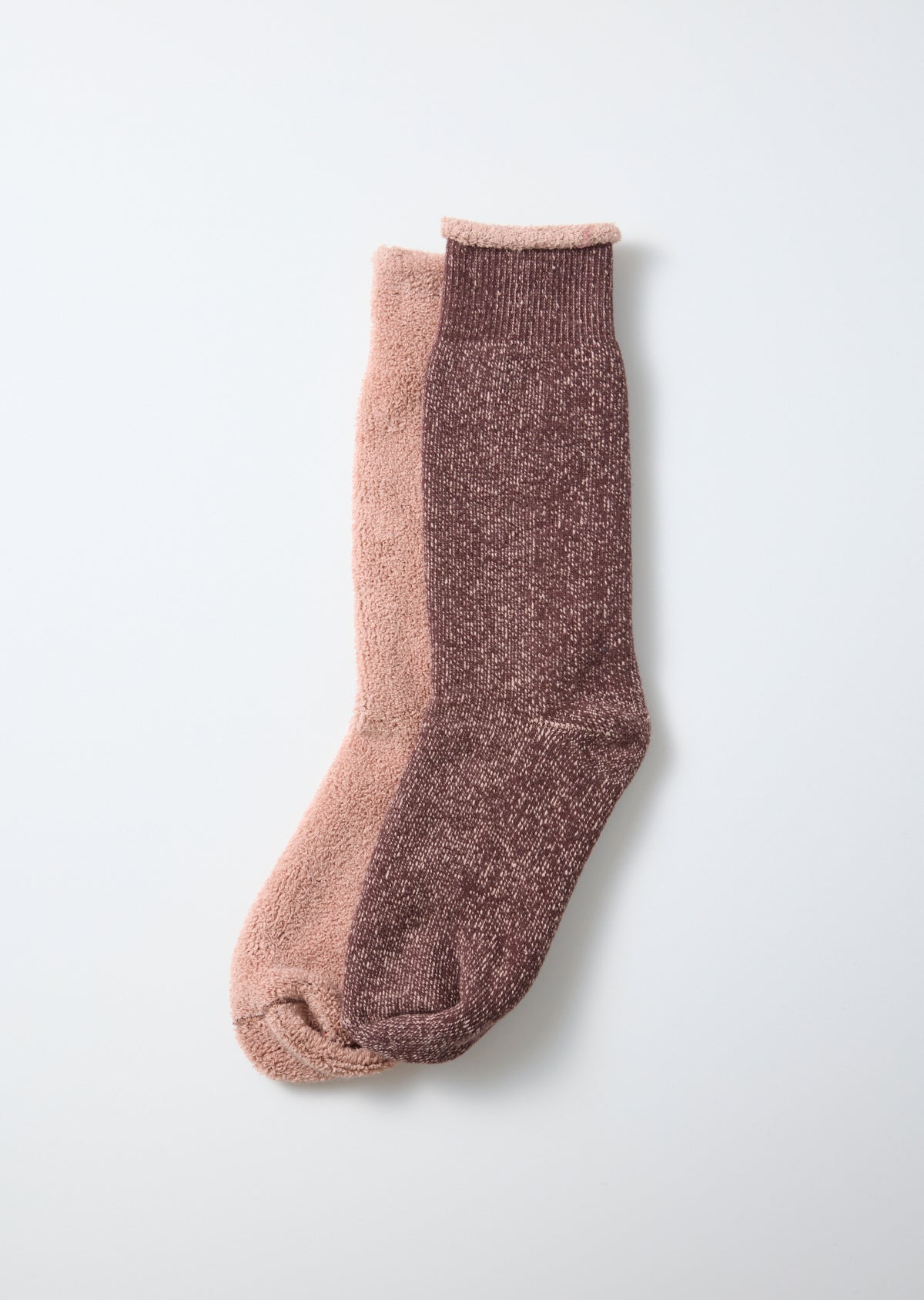Reversible Pile Socks - Dark Brown/Pink Beige