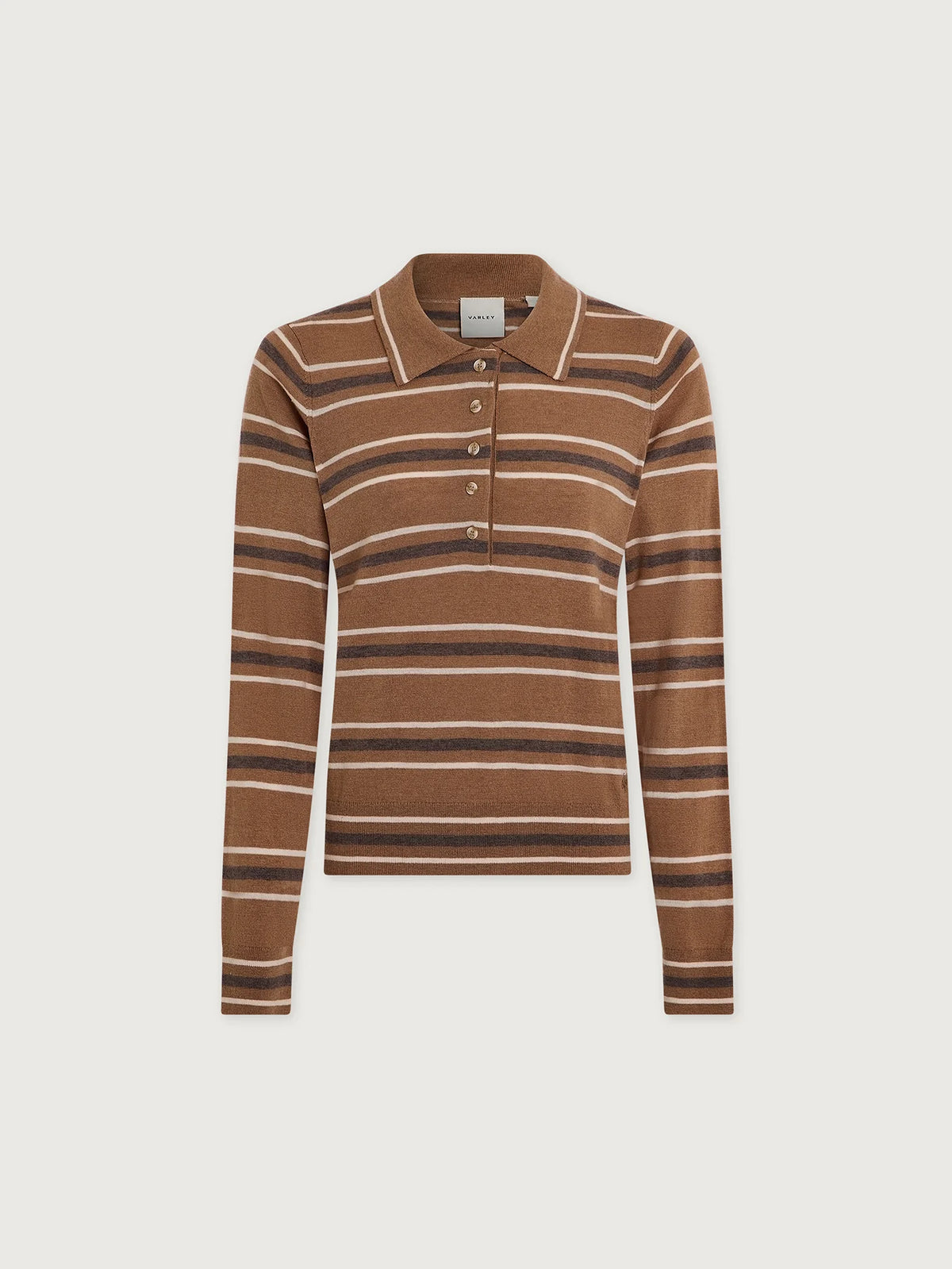 Mayra Stripe Knit Polo - Camel