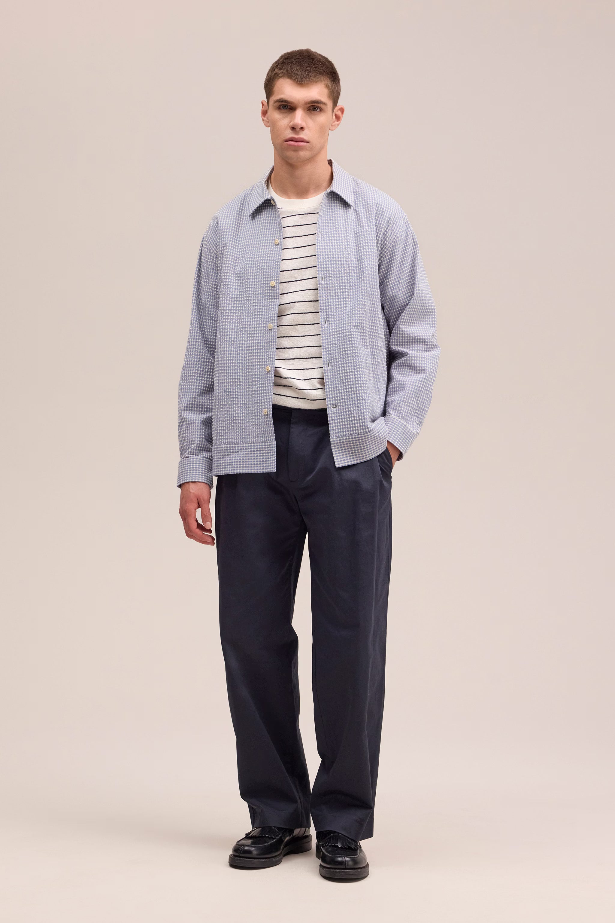 Reed - Seersucker Overshirt - Stone Blue