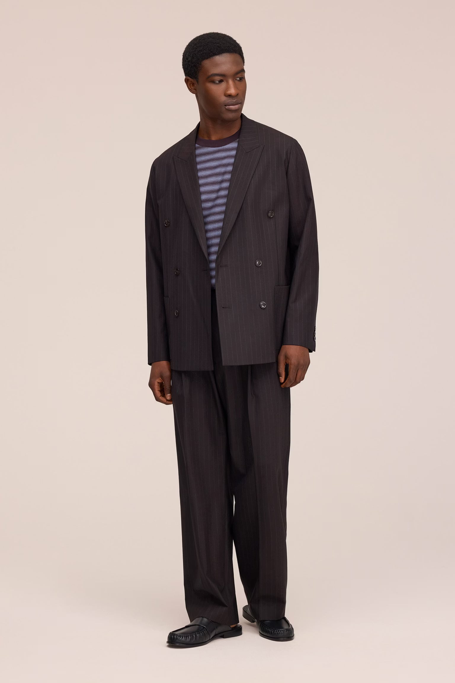 Jordin - Double Breasted Wool Blend Blazer - Brown Stripe