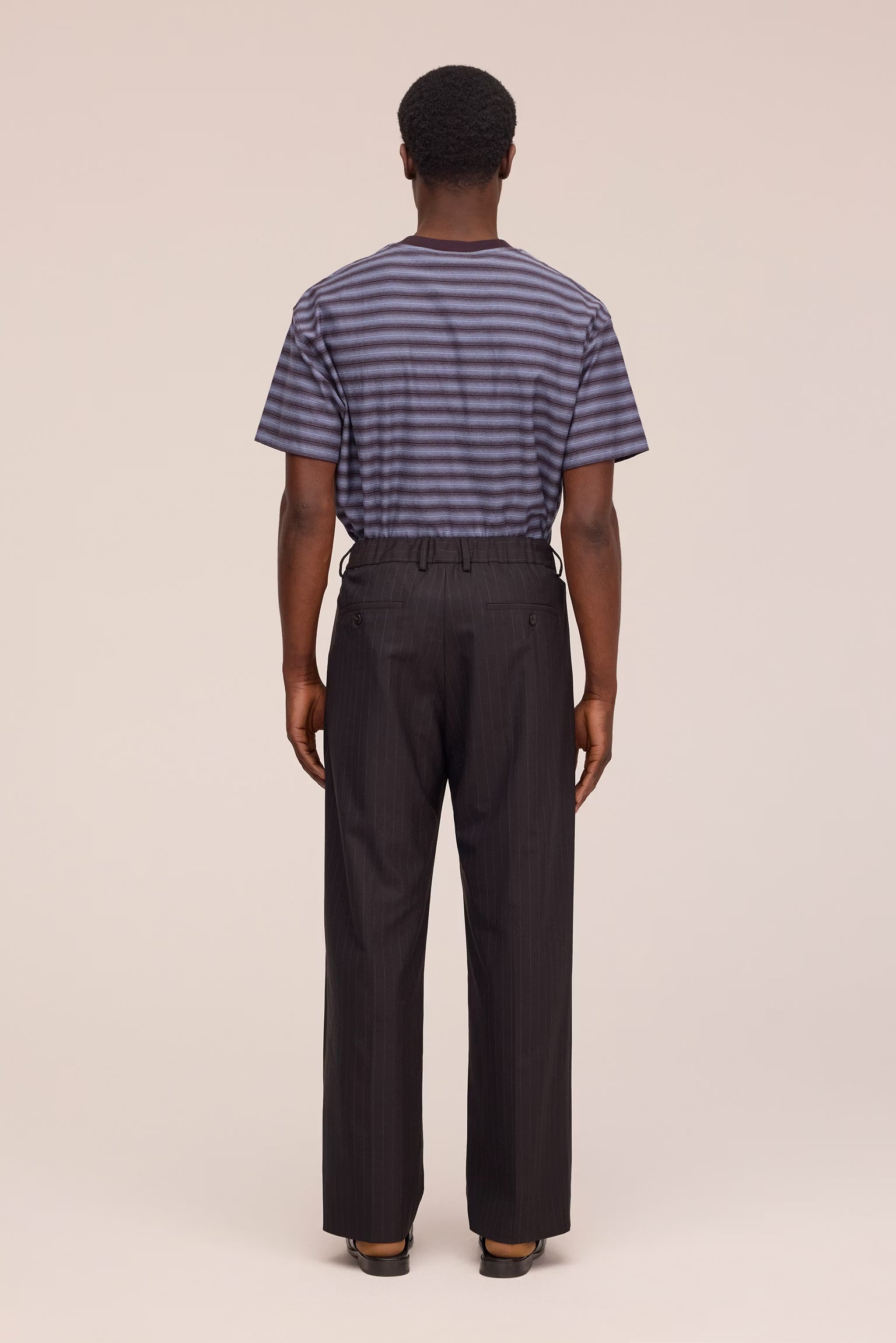 Kay - Relaxed Fit Wool Blend Pant - Brown Stripe