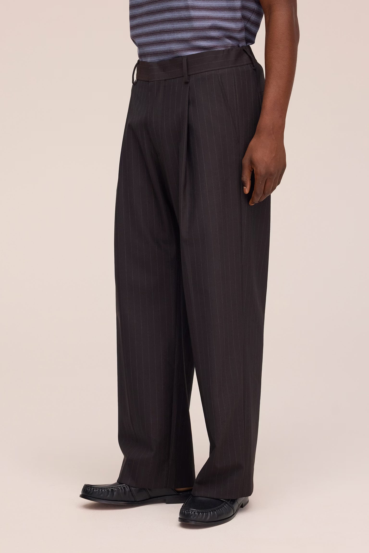 Kay - Relaxed Fit Wool Blend Pant - Brown Stripe