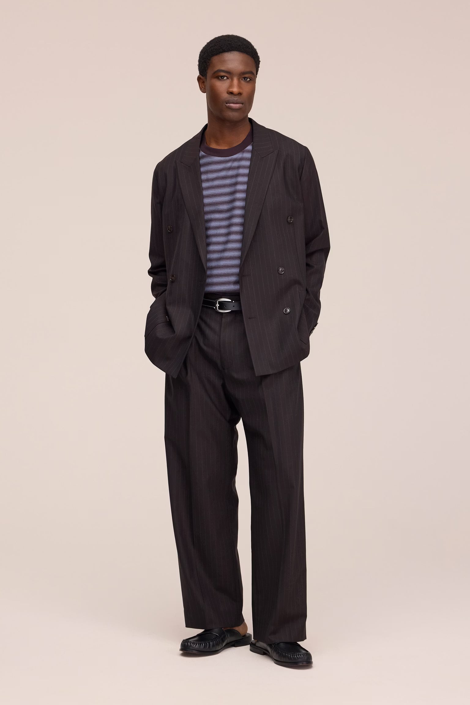 Kay - Relaxed Fit Wool Blend Pant - Brown Stripe