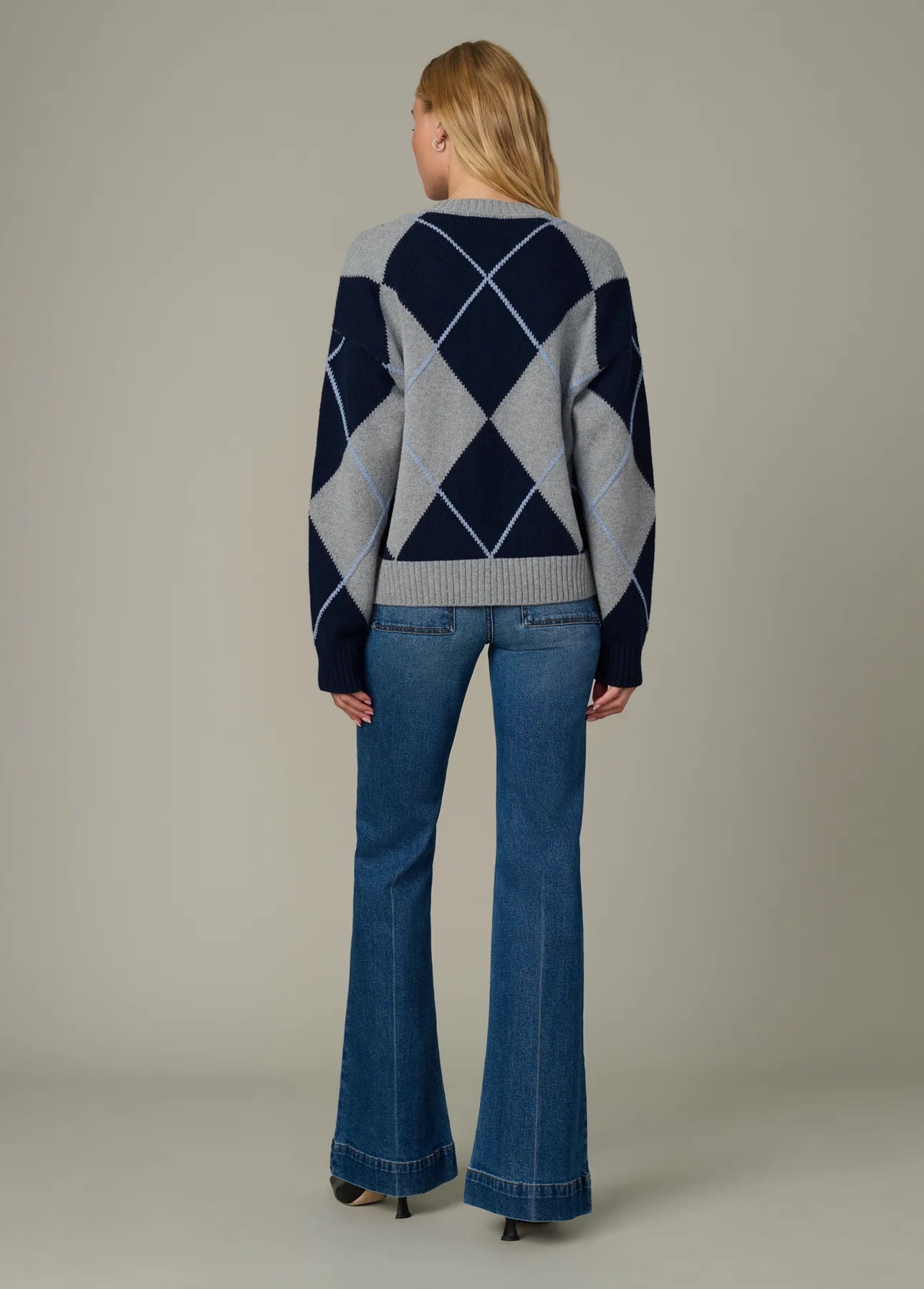 Relaxed Fit Cardigan - Blue Argyle