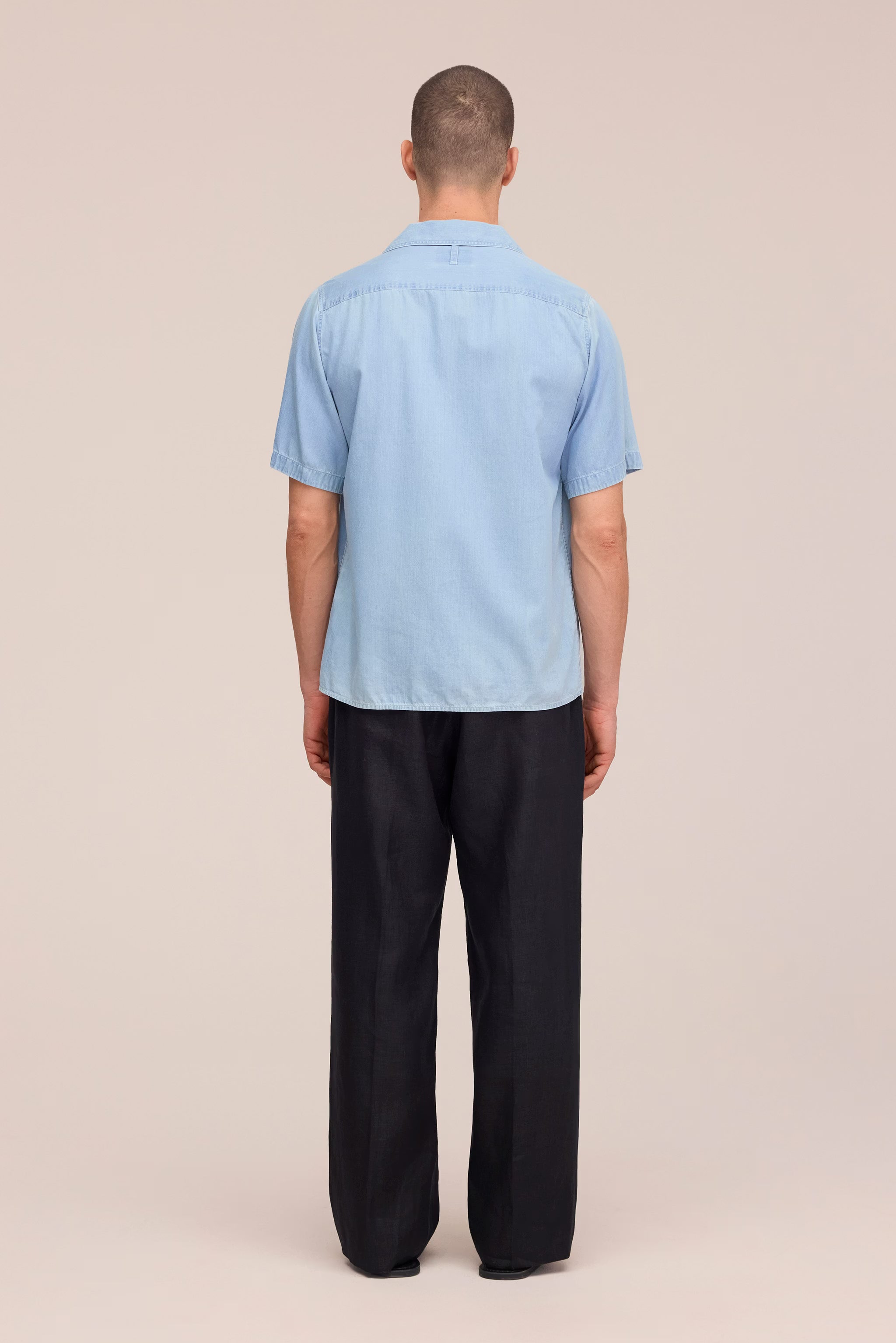 Julio - Camp Collar Twill Shirt - Bleach Indigo
