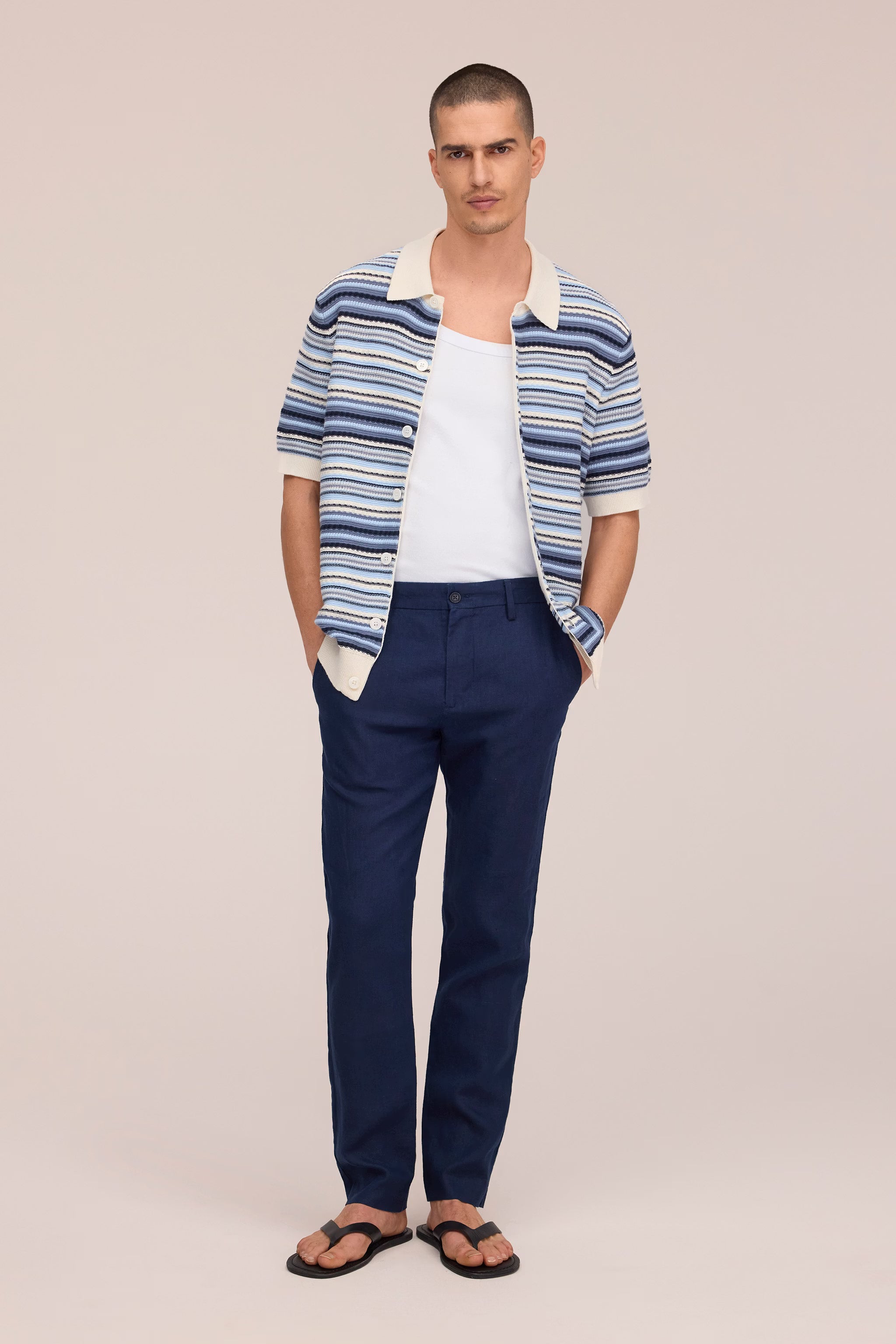 Nolan - Textured Stitch Cardigan - Navy Multi