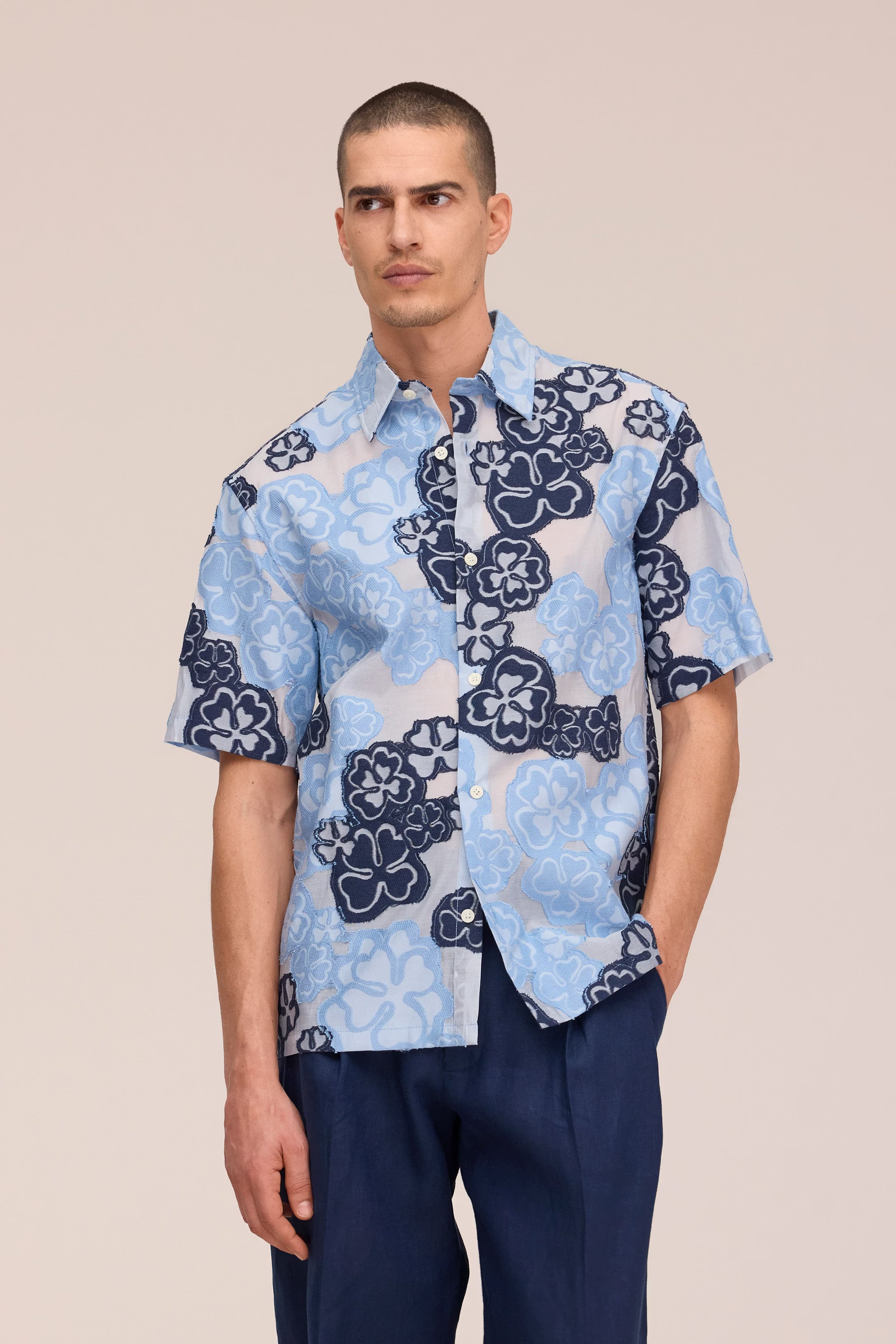 Freddy - Fil-Coupé Jacquard Shirt - Blue Multi