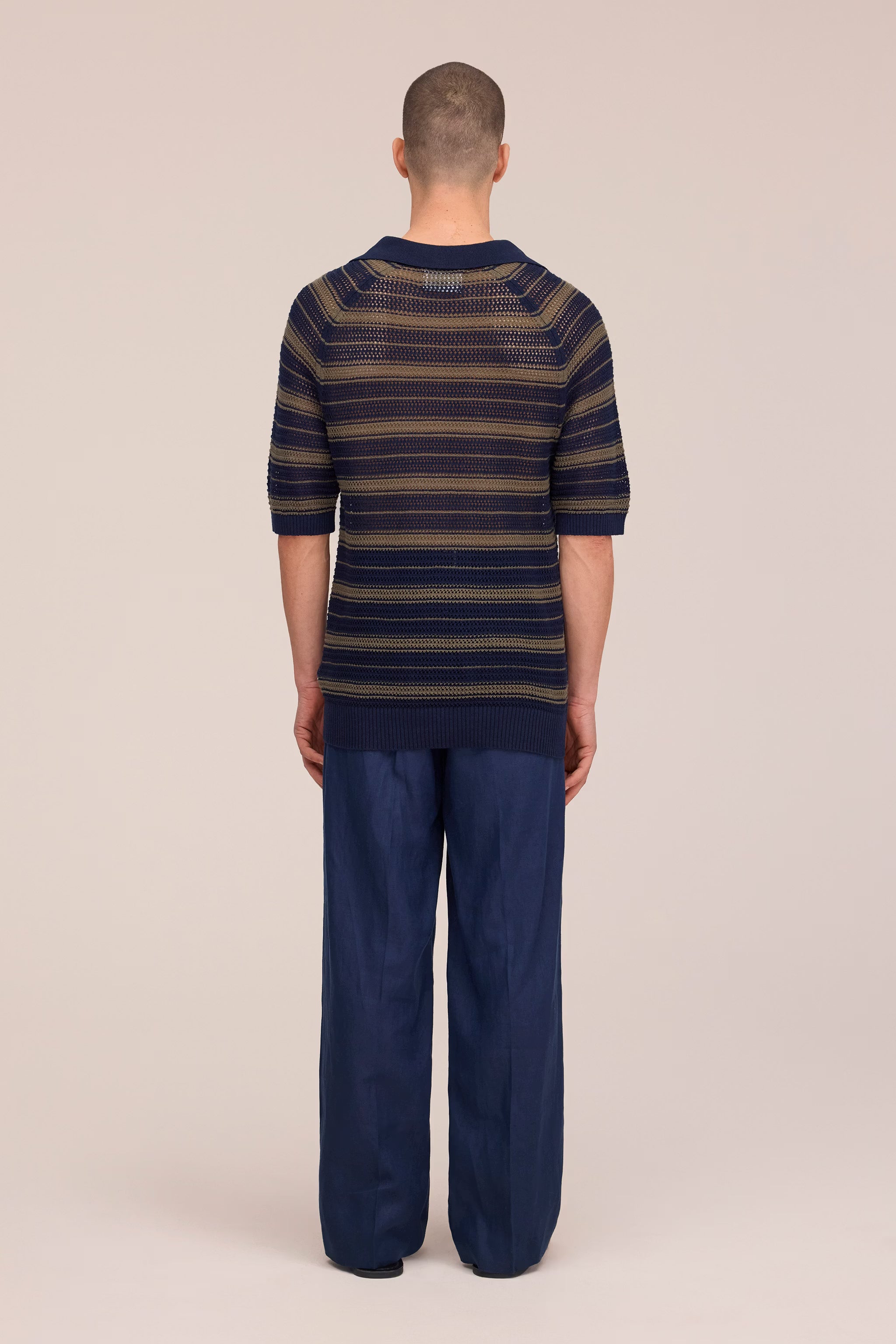 Cale - V-Neck Polo - Capers Stripe