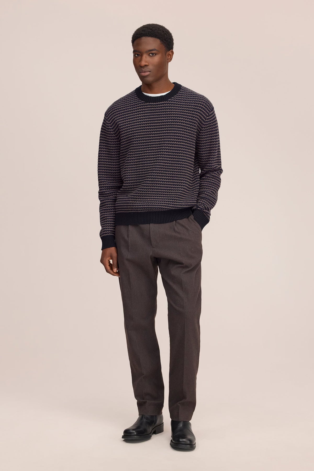 Russell Textured Stitch Sweater - Navy Multi