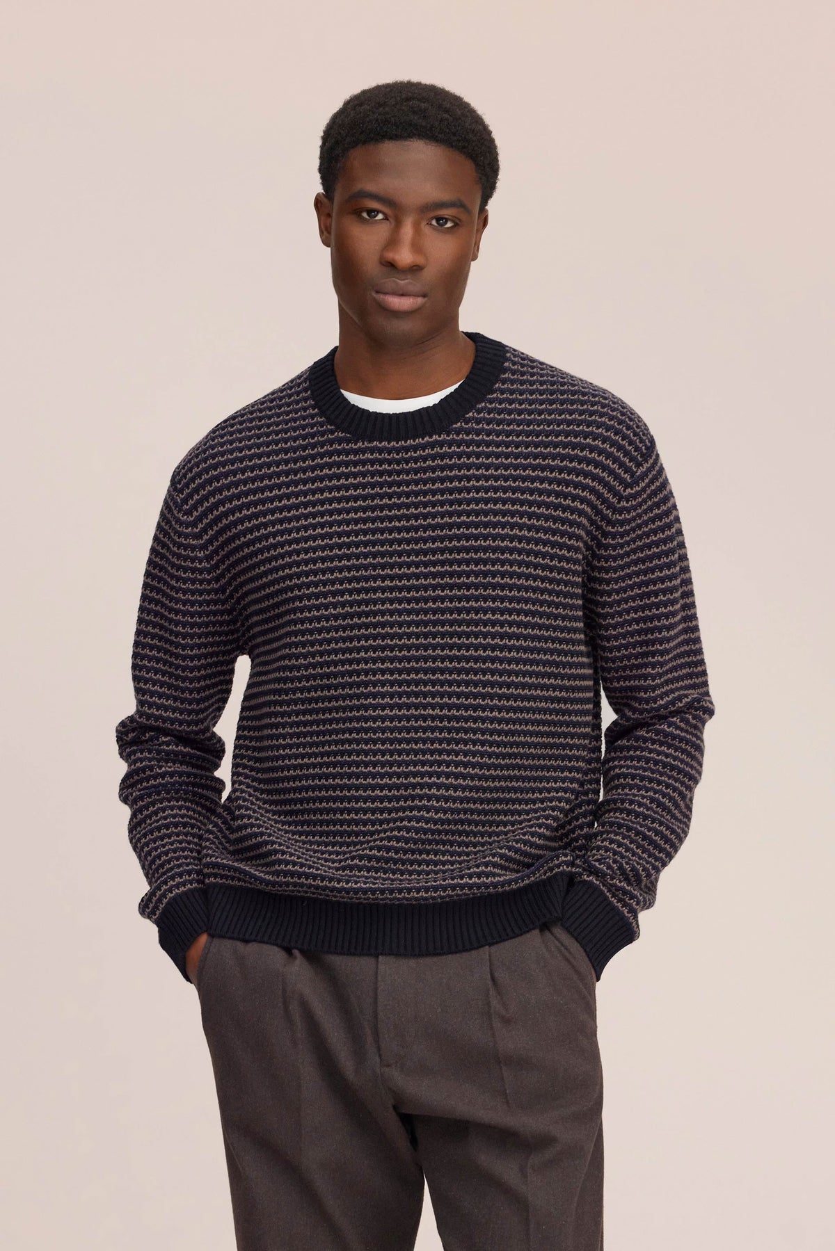 Russell Textured Stitch Sweater - Navy Multi