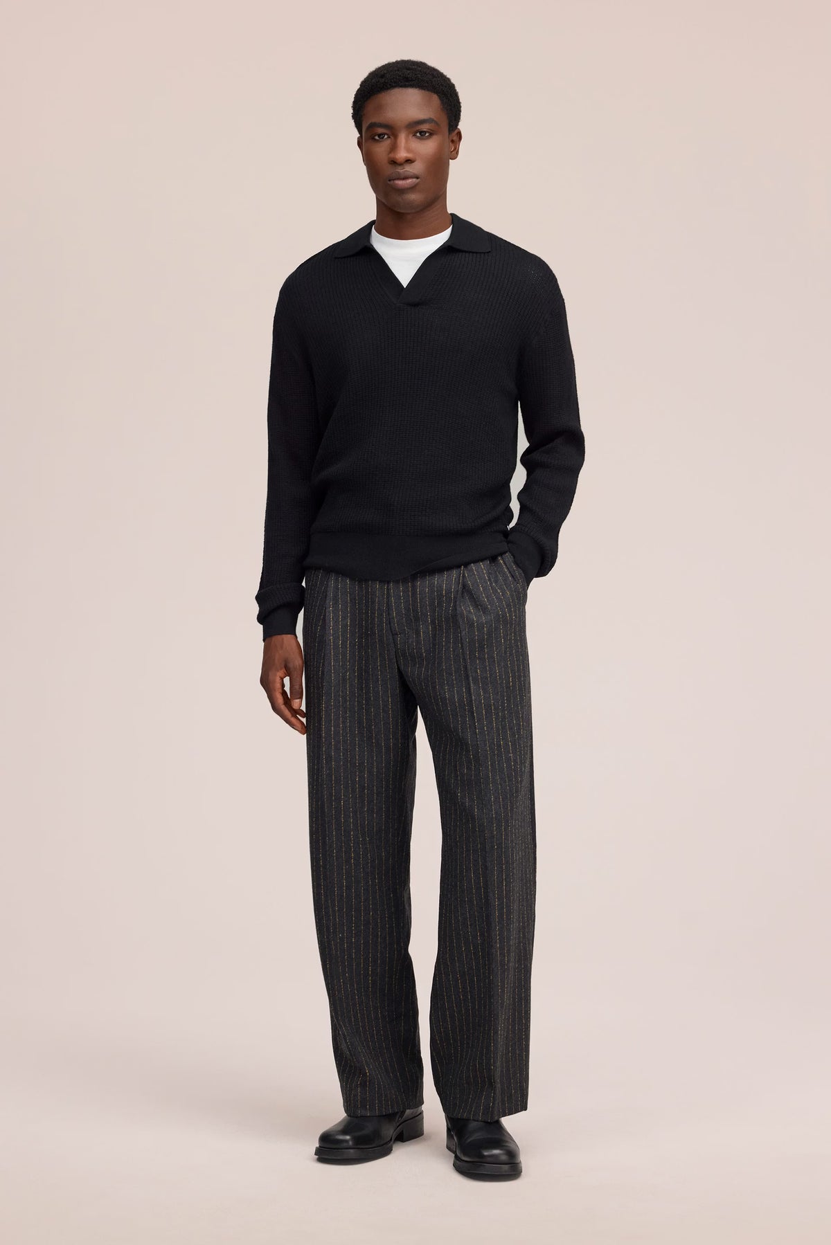 Nate - Waffle Knit Sweater - Black