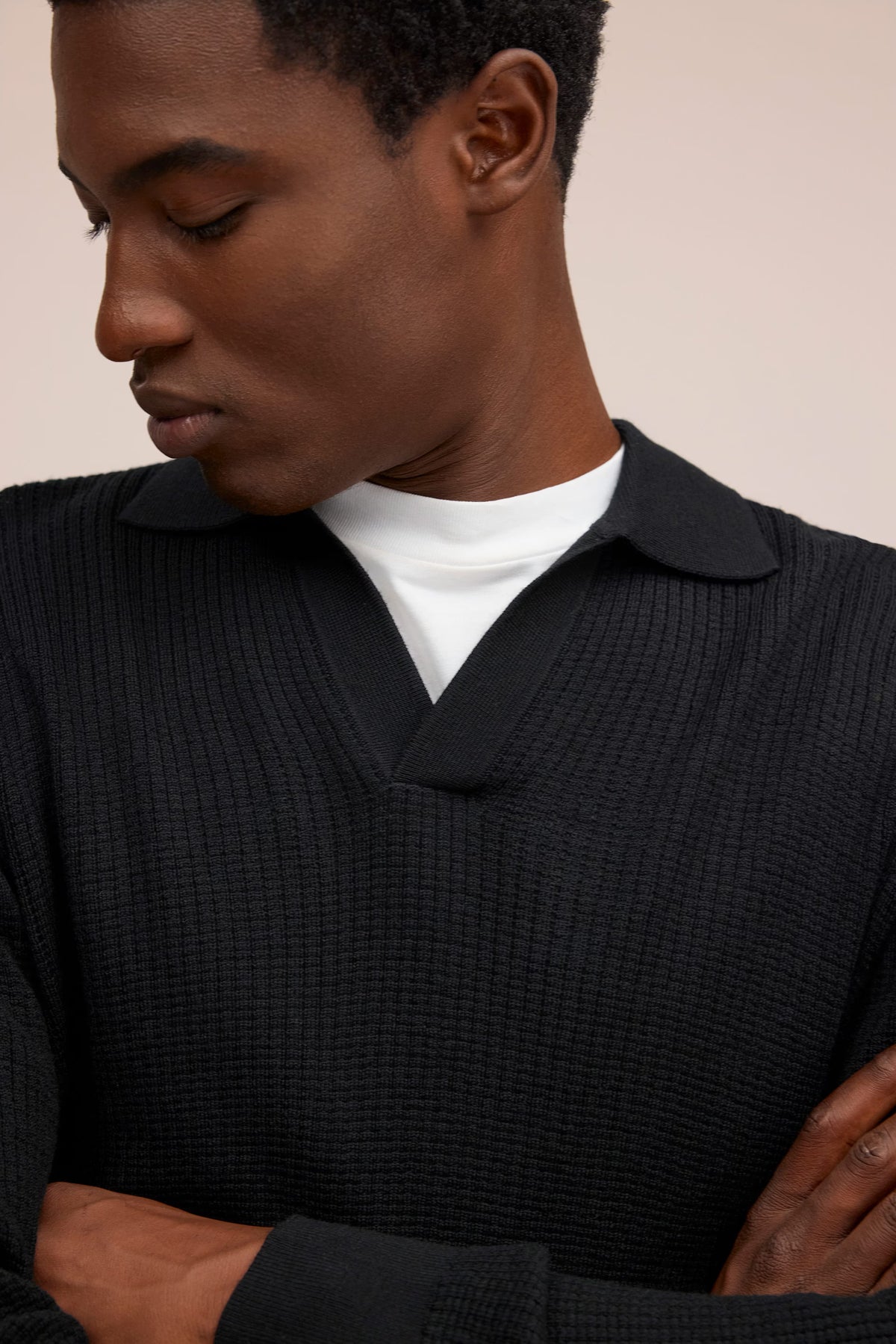 Nate - Waffle Knit Sweater - Black