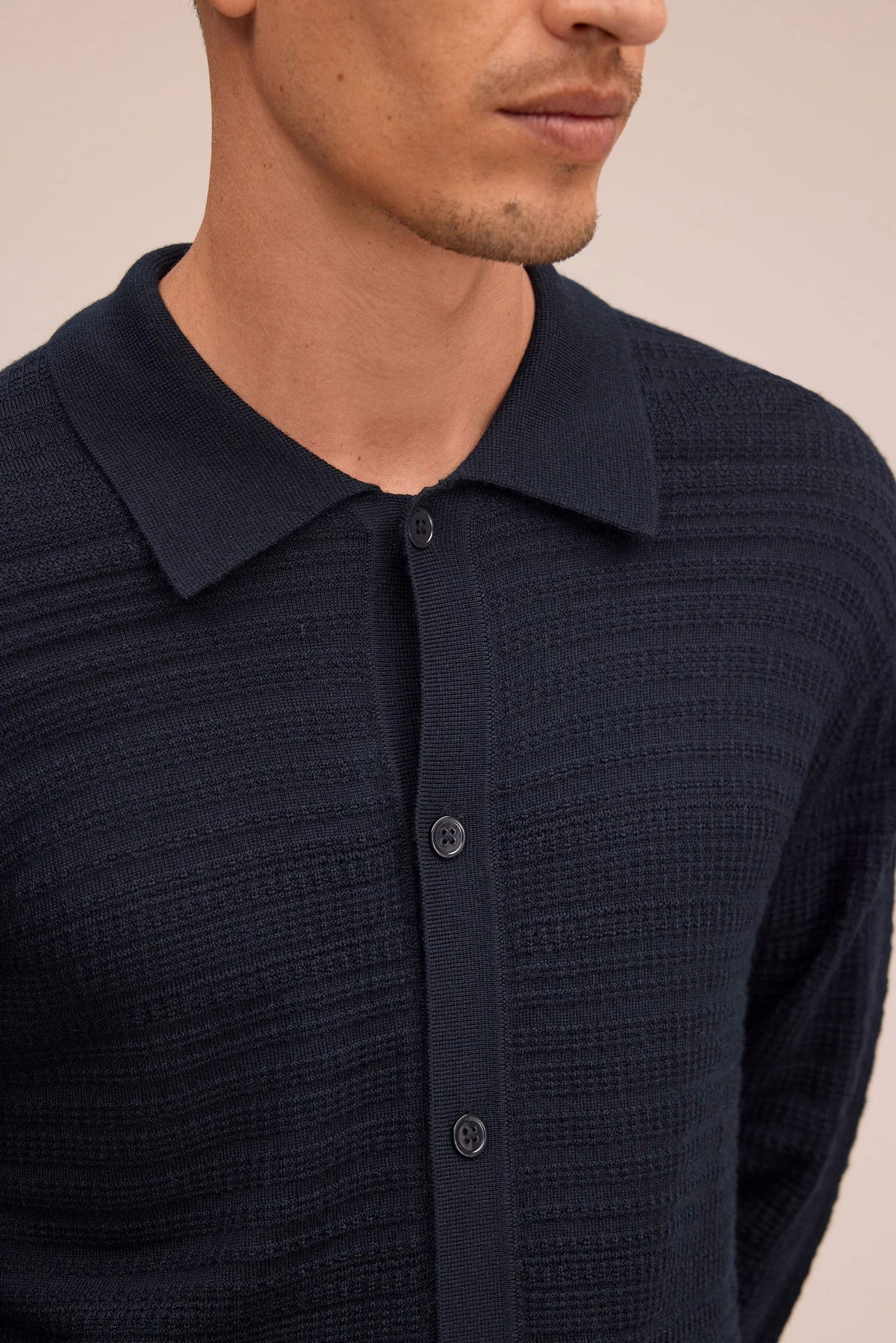Nate - Textured Stitch Cardigan - Deep Navy