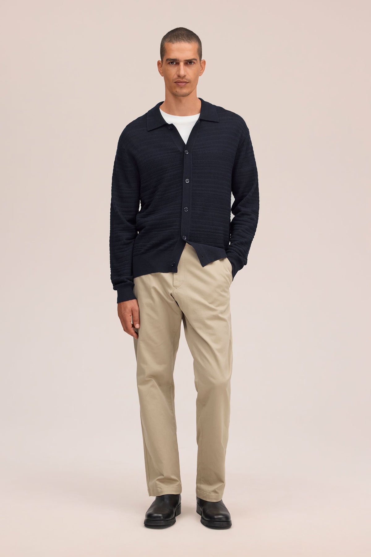 Nate - Textured Stitch Cardigan - Deep Navy