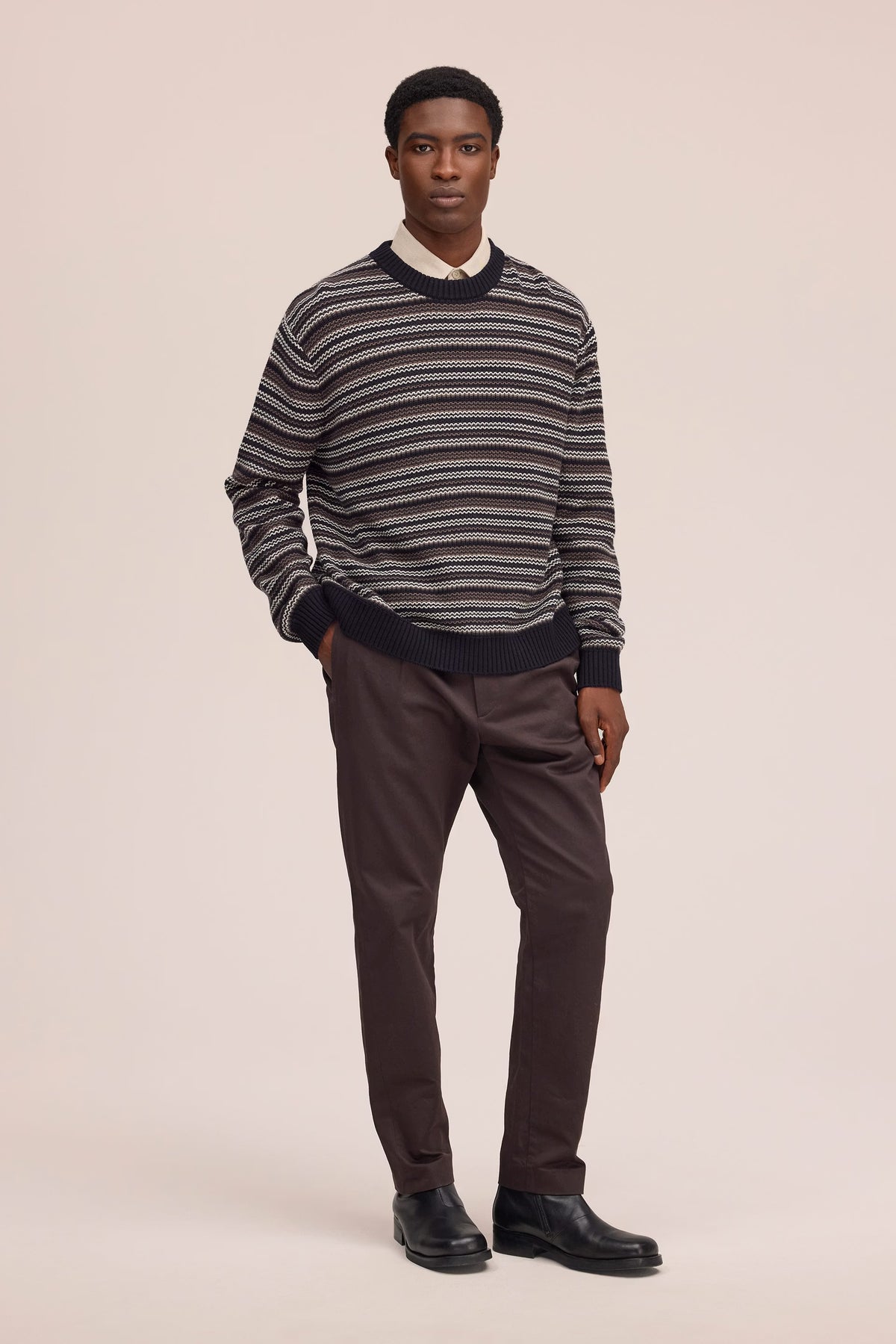 Russell Textured Stitch Sweater - Black Stripe