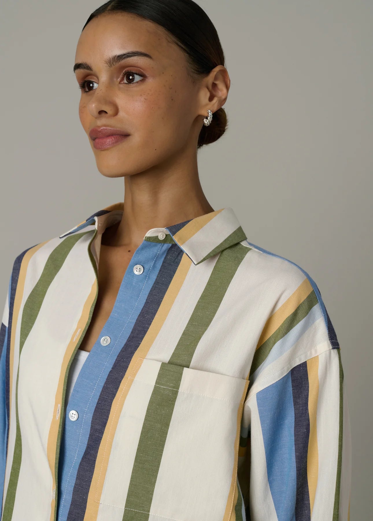 The Boyfriend Button Down Shirt - Azure Variegated Stripe
