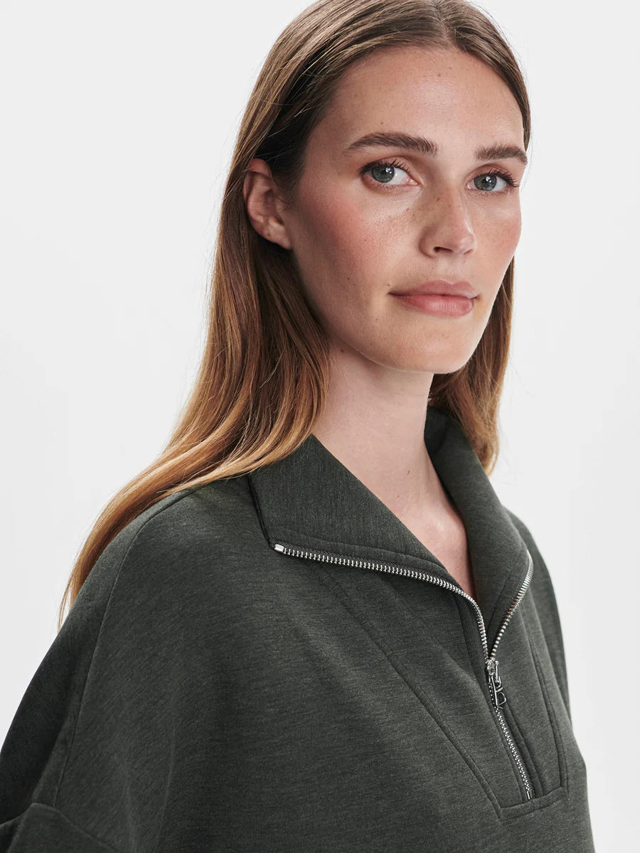 Hawley Half Zip Sweat - Olive Marl