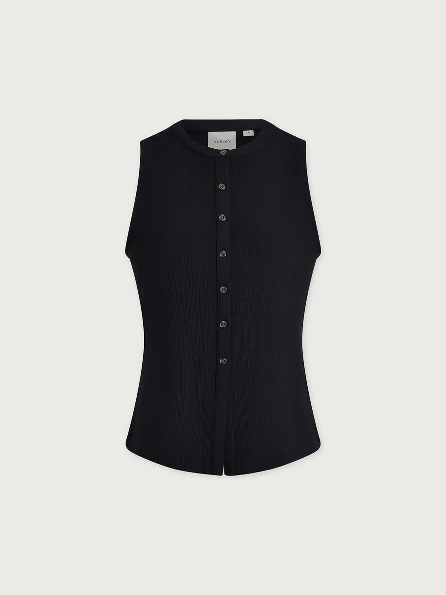 Latia Button Through Tank - Black