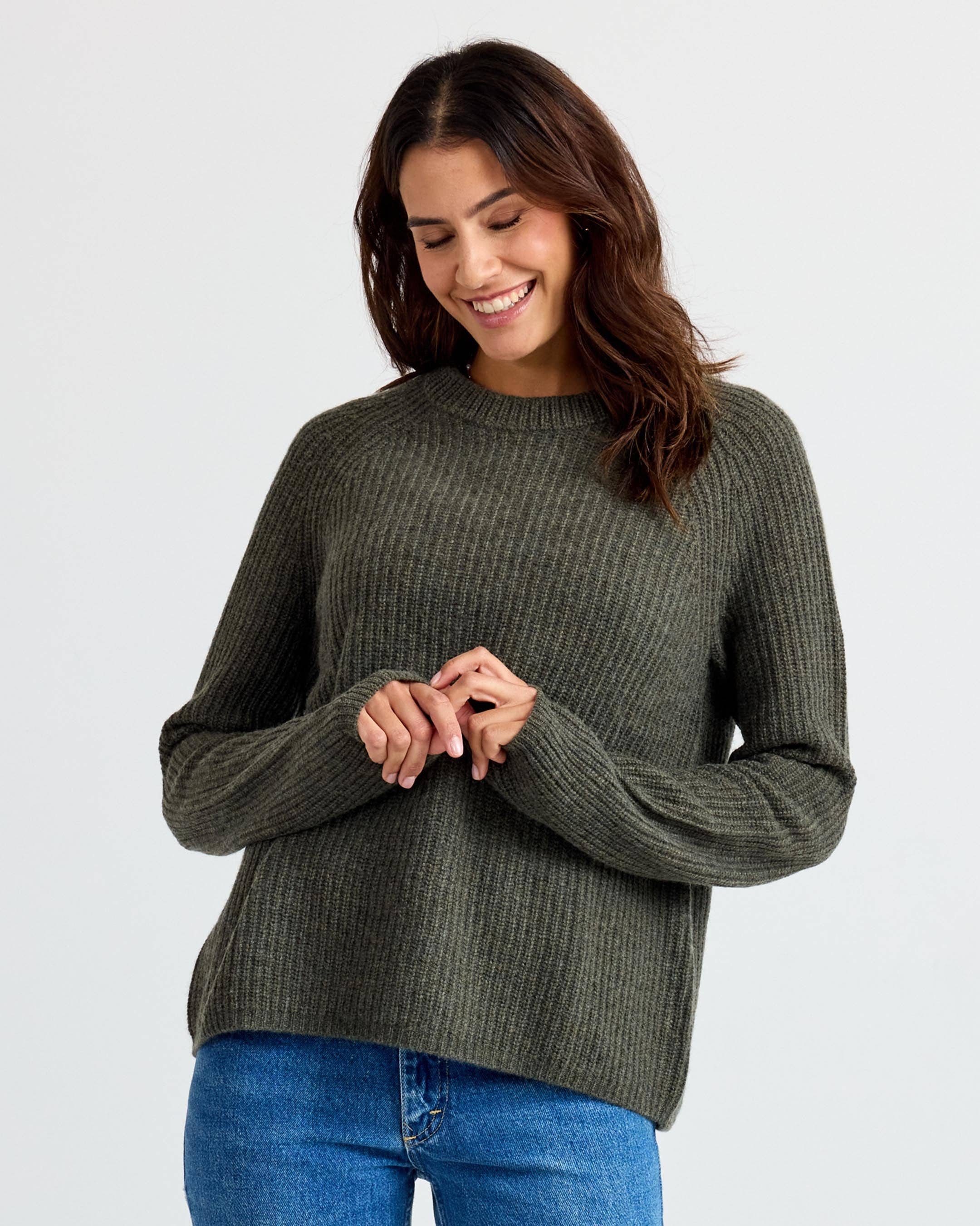 Cashmere Fisherman Crew - Dark Olive