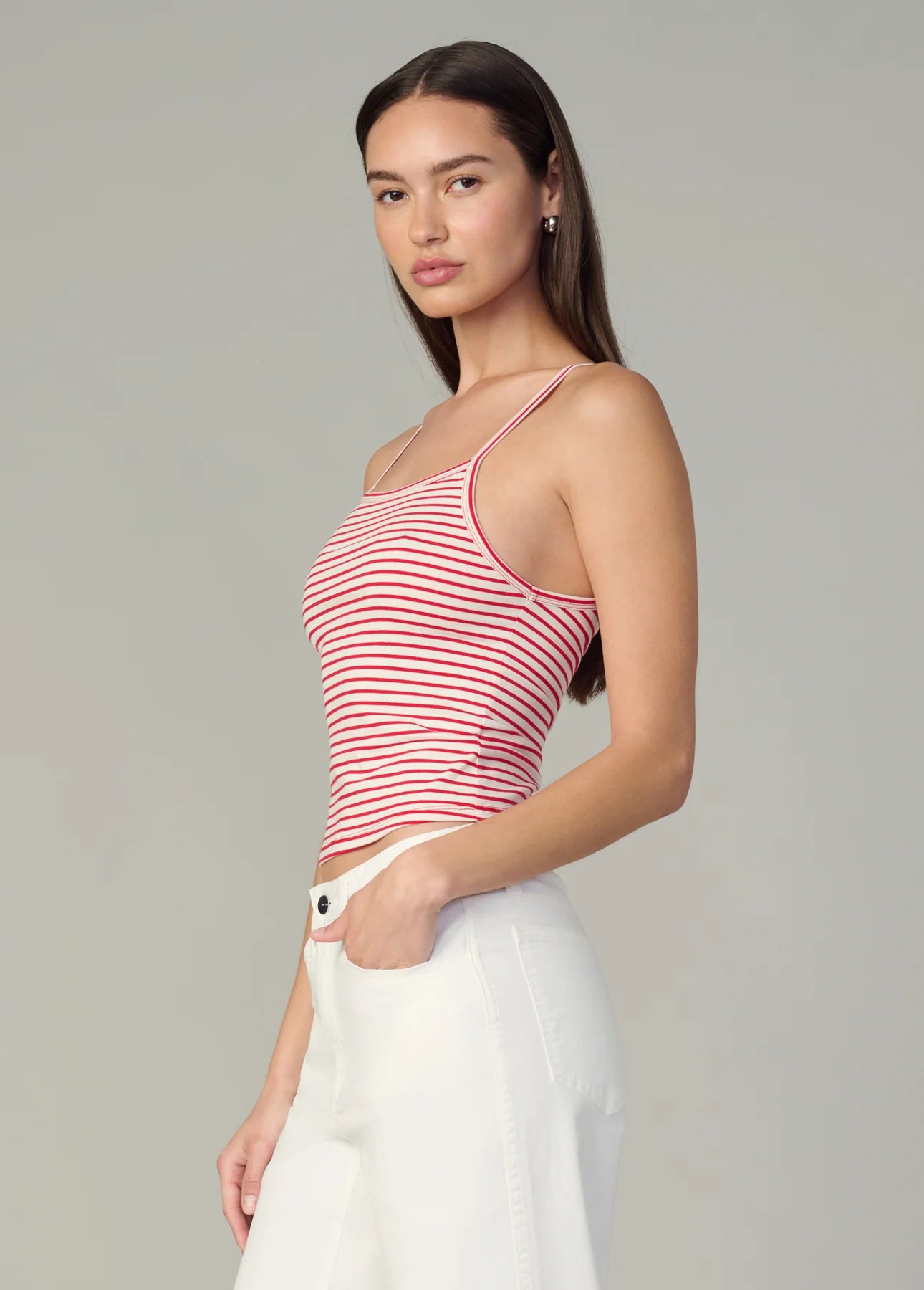 The Everyday Tank - White/Cherry Red Stripe