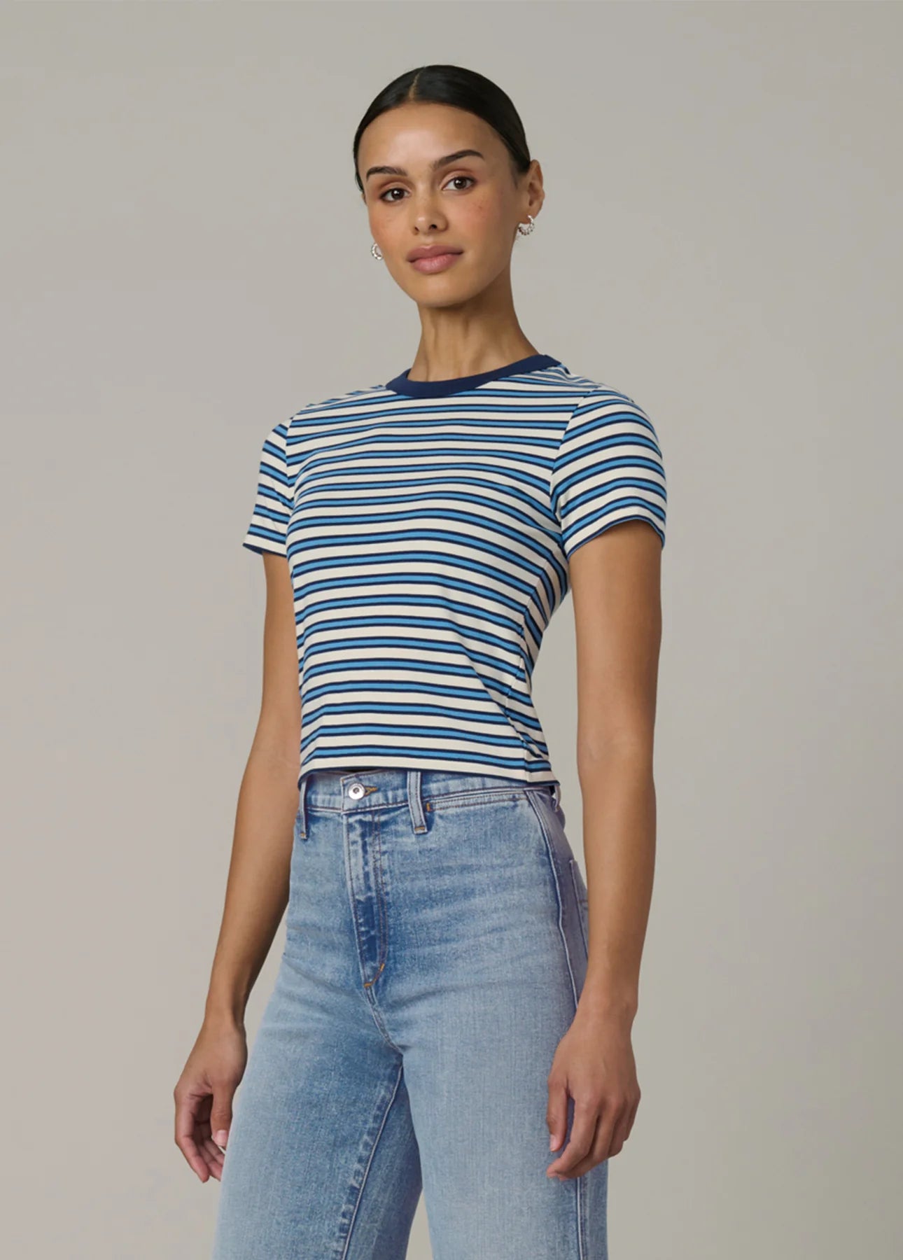 The Baby Tee - Ecru/Azure Stripe