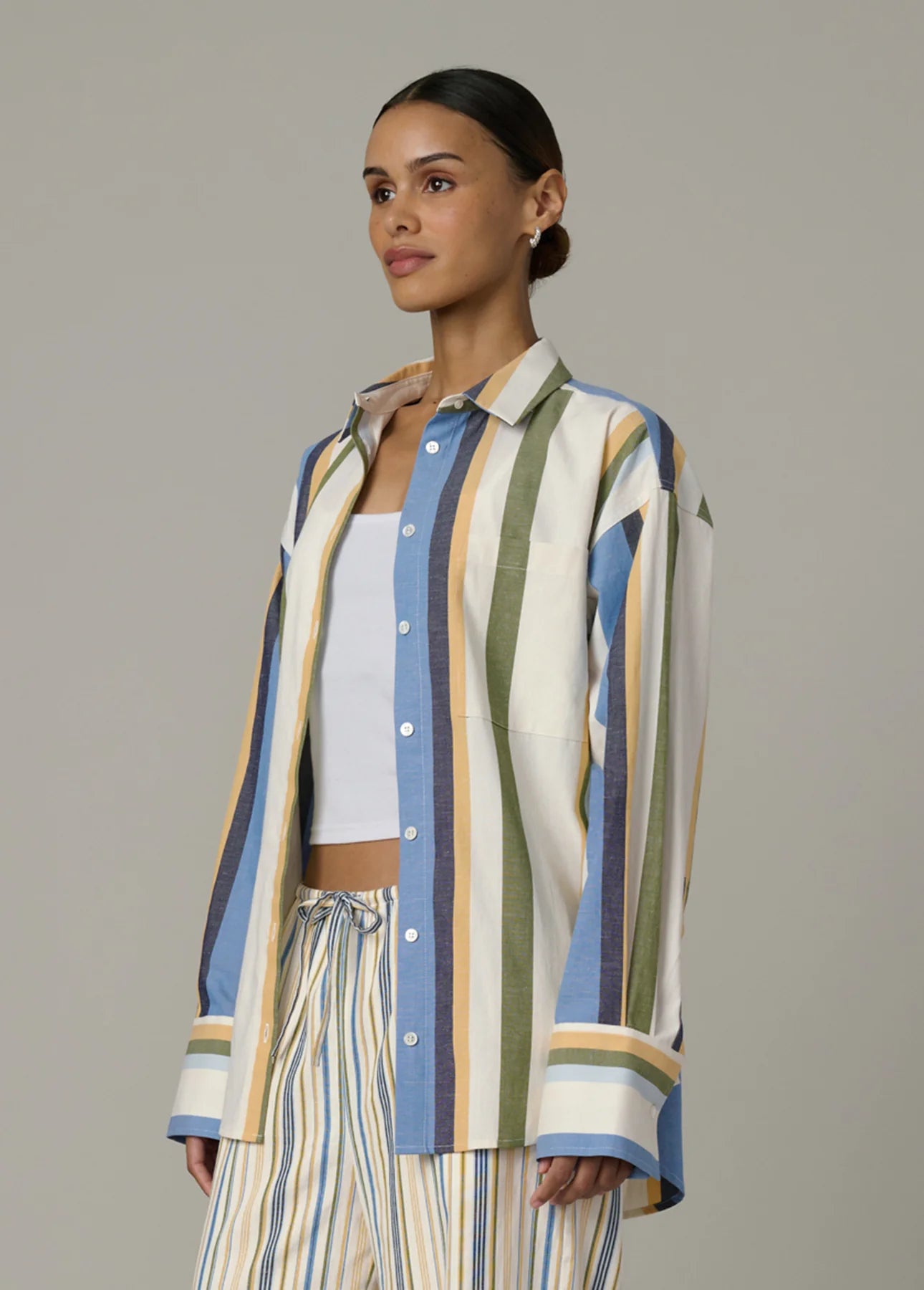The Boyfriend Button Down Shirt - Azure Variegated Stripe