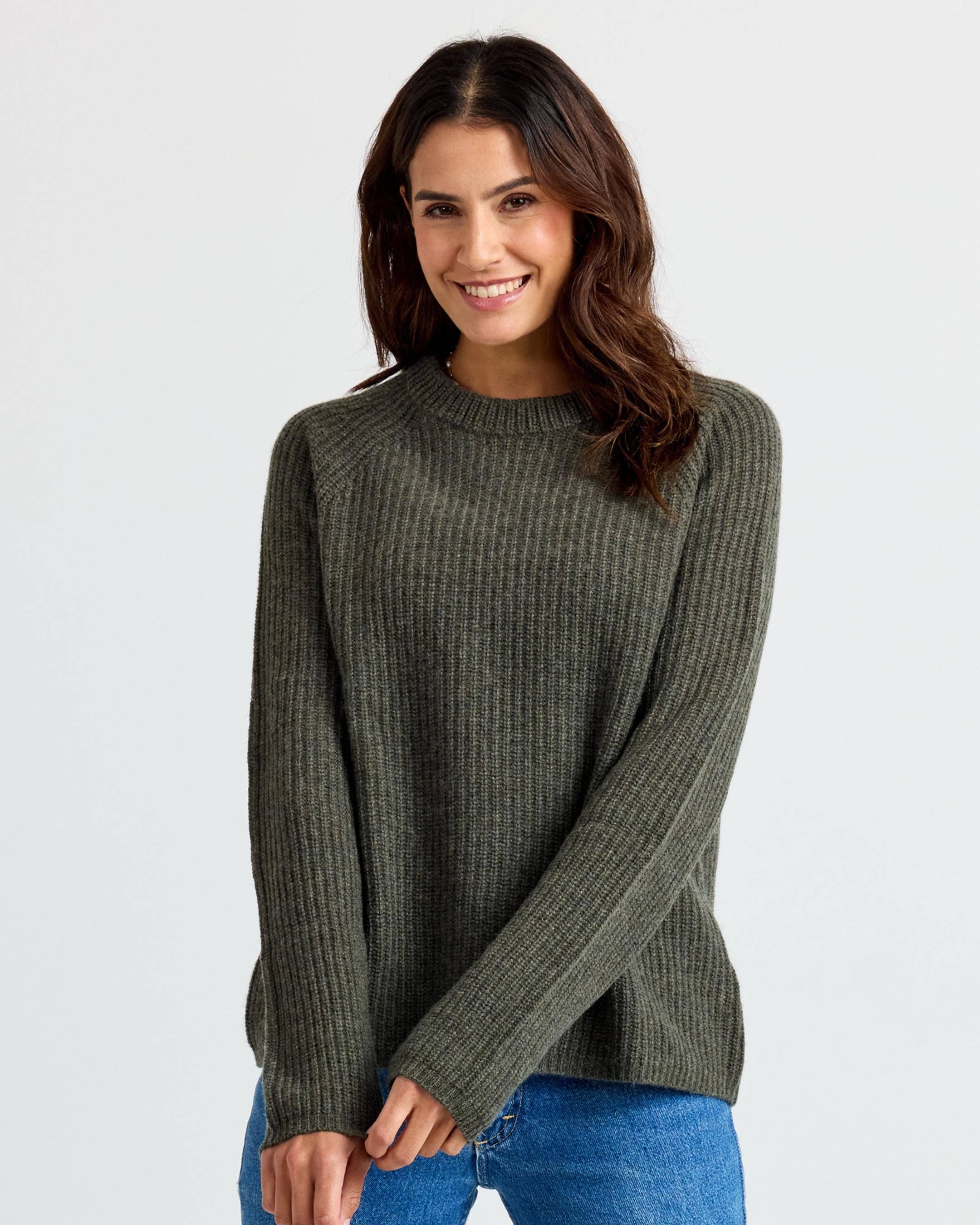 Cashmere Fisherman Crew - Dark Olive