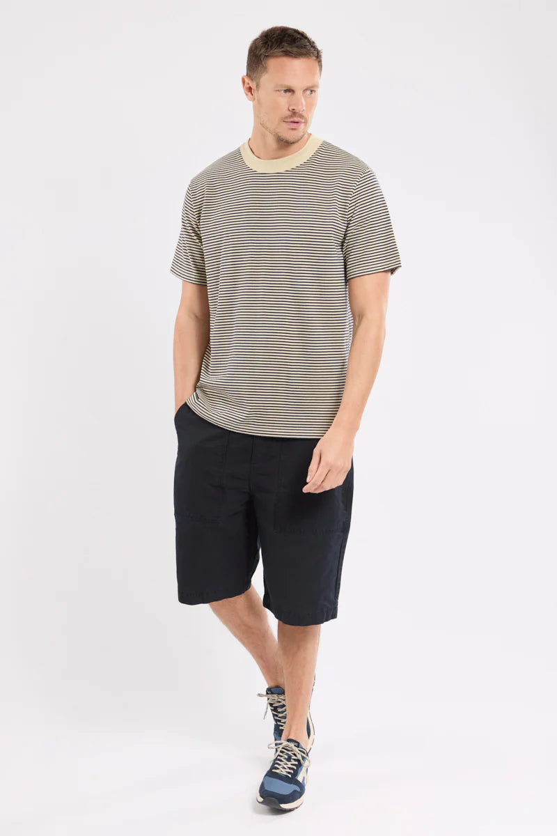 Heritage Striped T-Shirt - Organic Cotton - Gravel / Marine Deep
