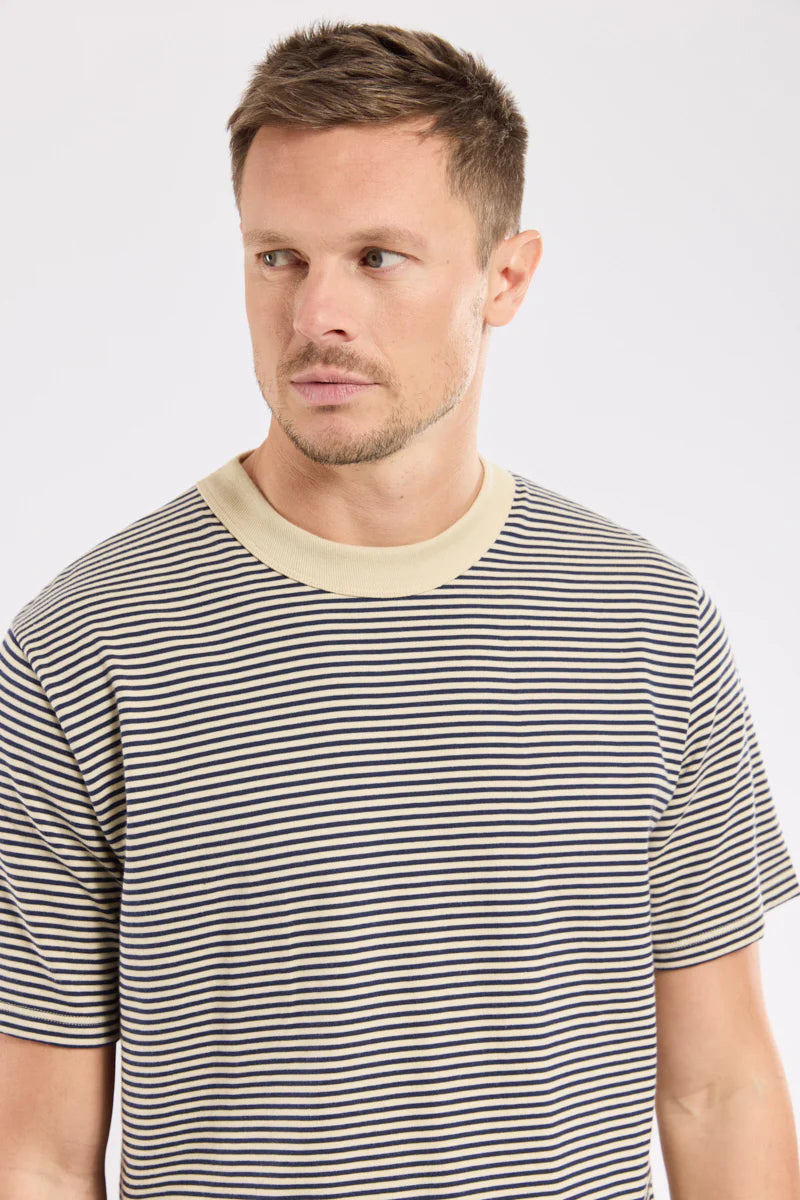 Heritage Striped T-Shirt - Organic Cotton - Gravel / Marine Deep