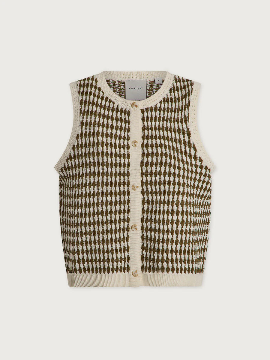 Aura Knit Top - Egret/Golden Olive