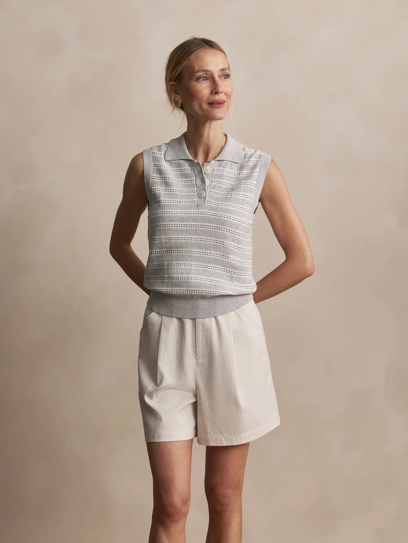 Dannah Knit Stripe Top - Light Grey Marl