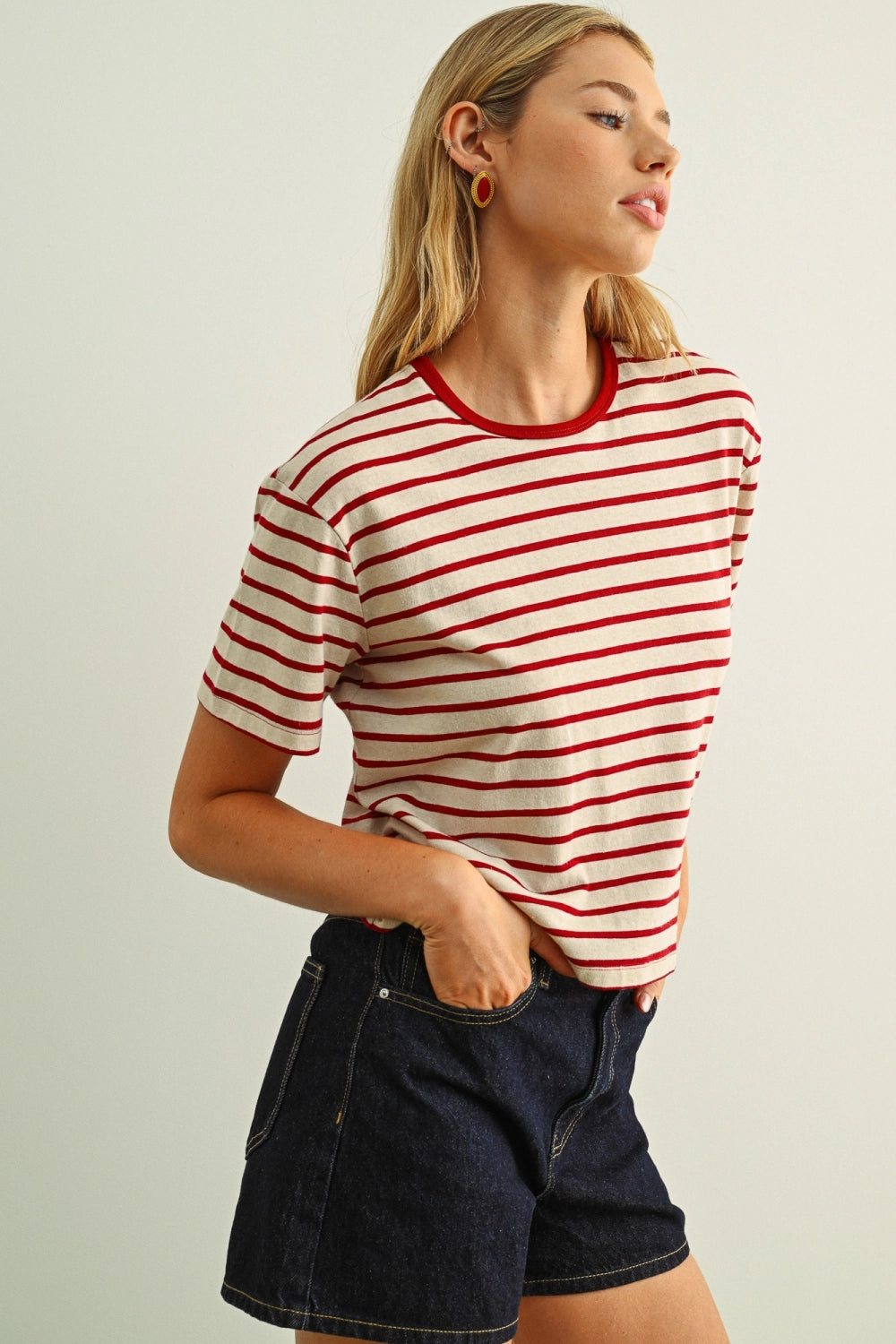 Striped Ringer Tee - Red
