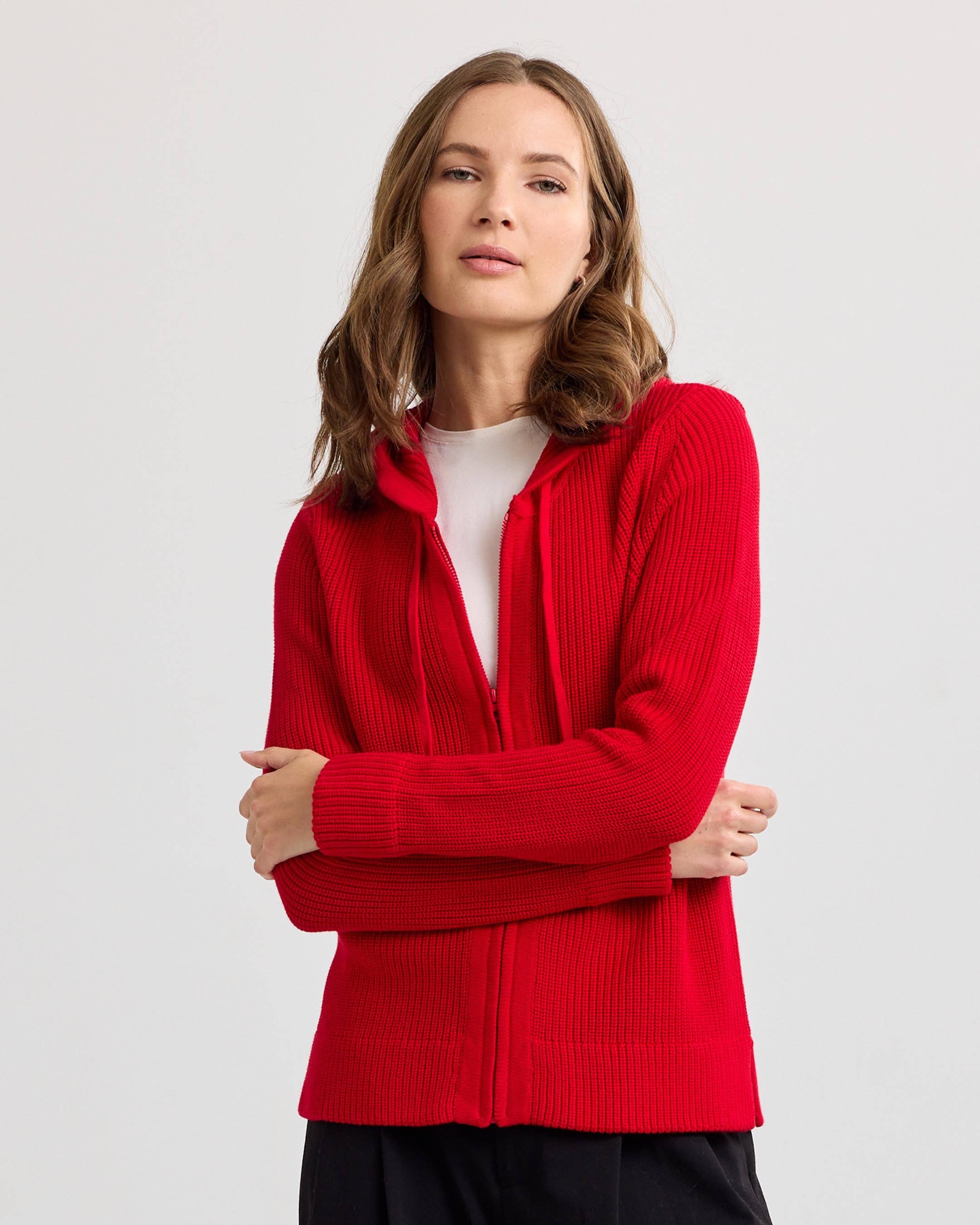 Cotton Fisherman Hoodie - Red