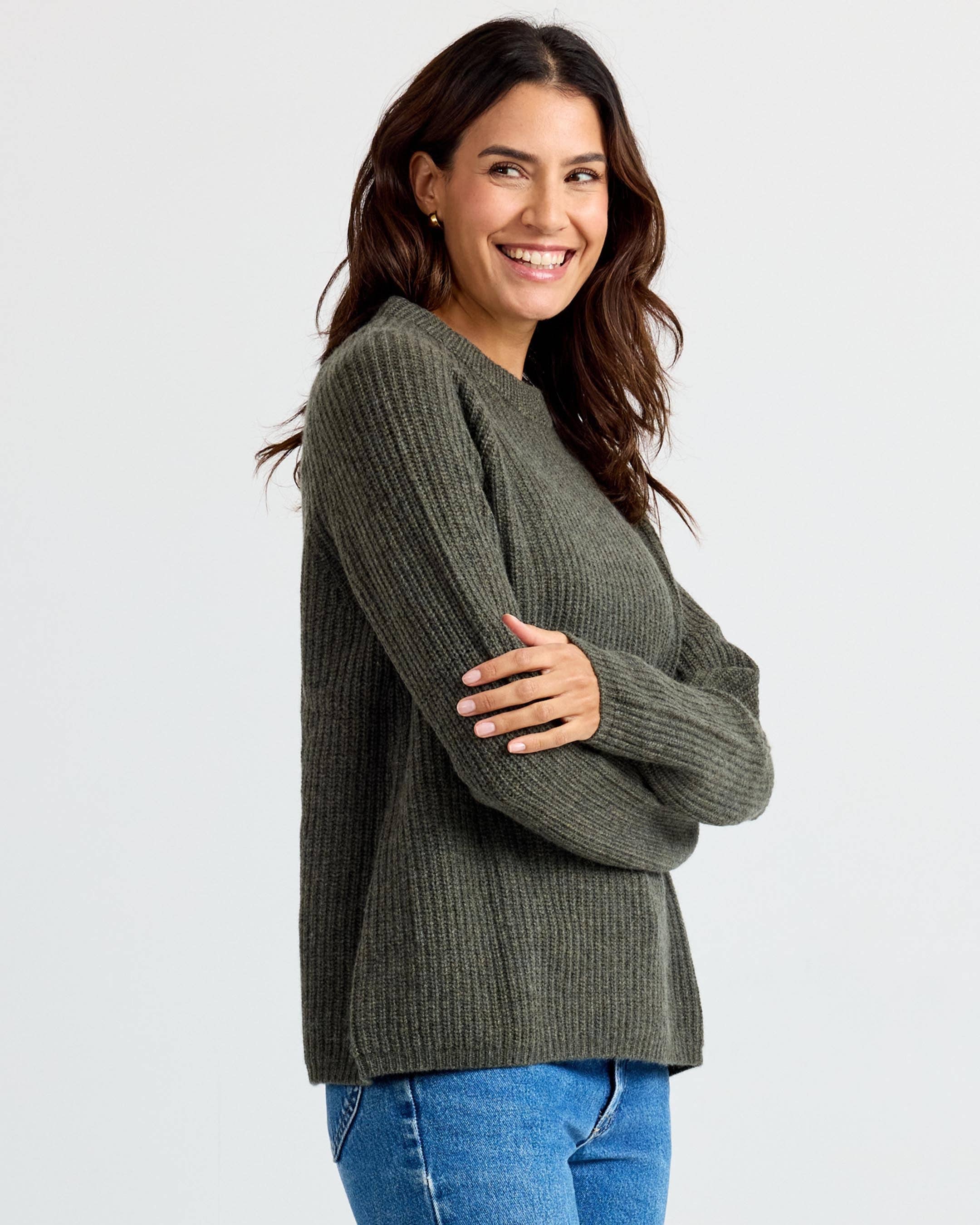Cashmere Fisherman Crew - Dark Olive
