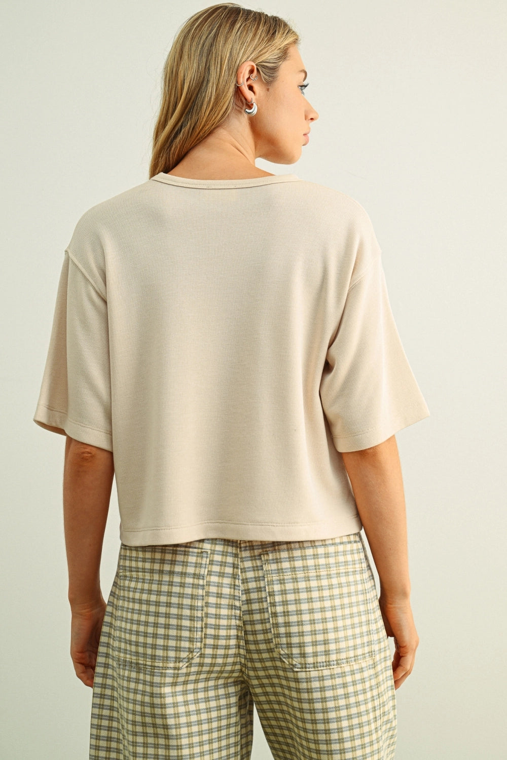 Brushed Knit Boxy Tee - Cream