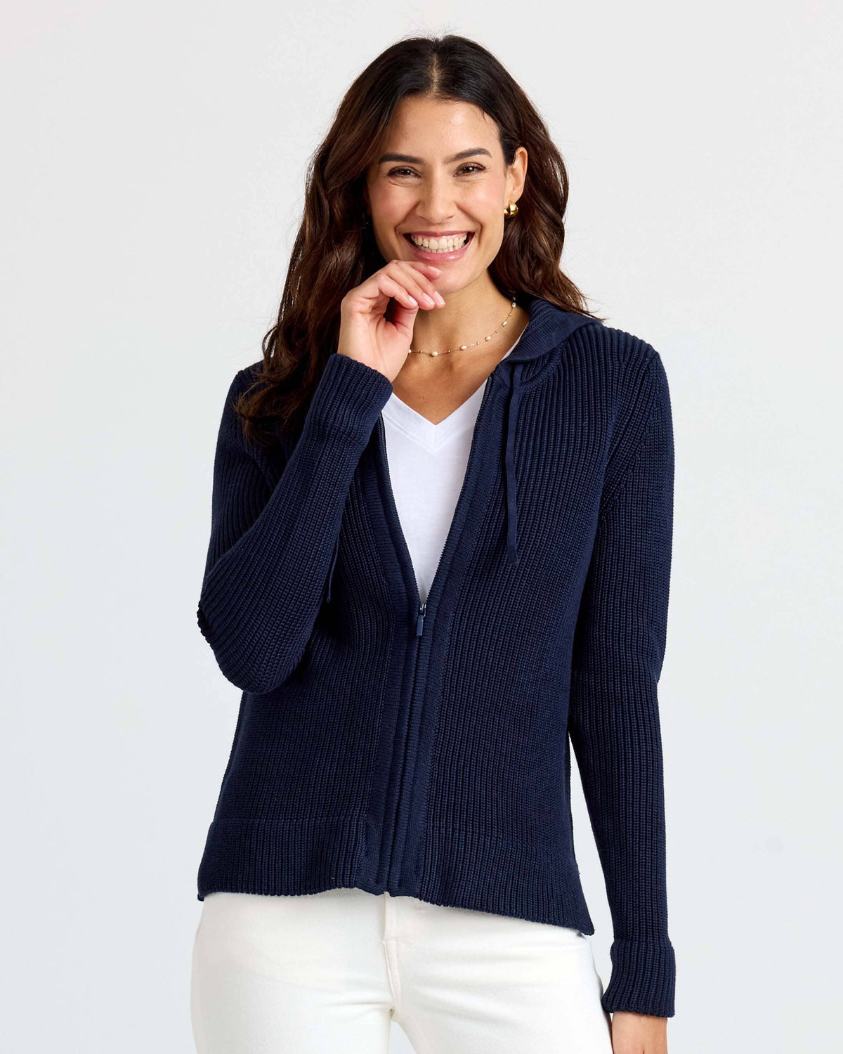 Cotton Fisherman Hoodie - Navy
