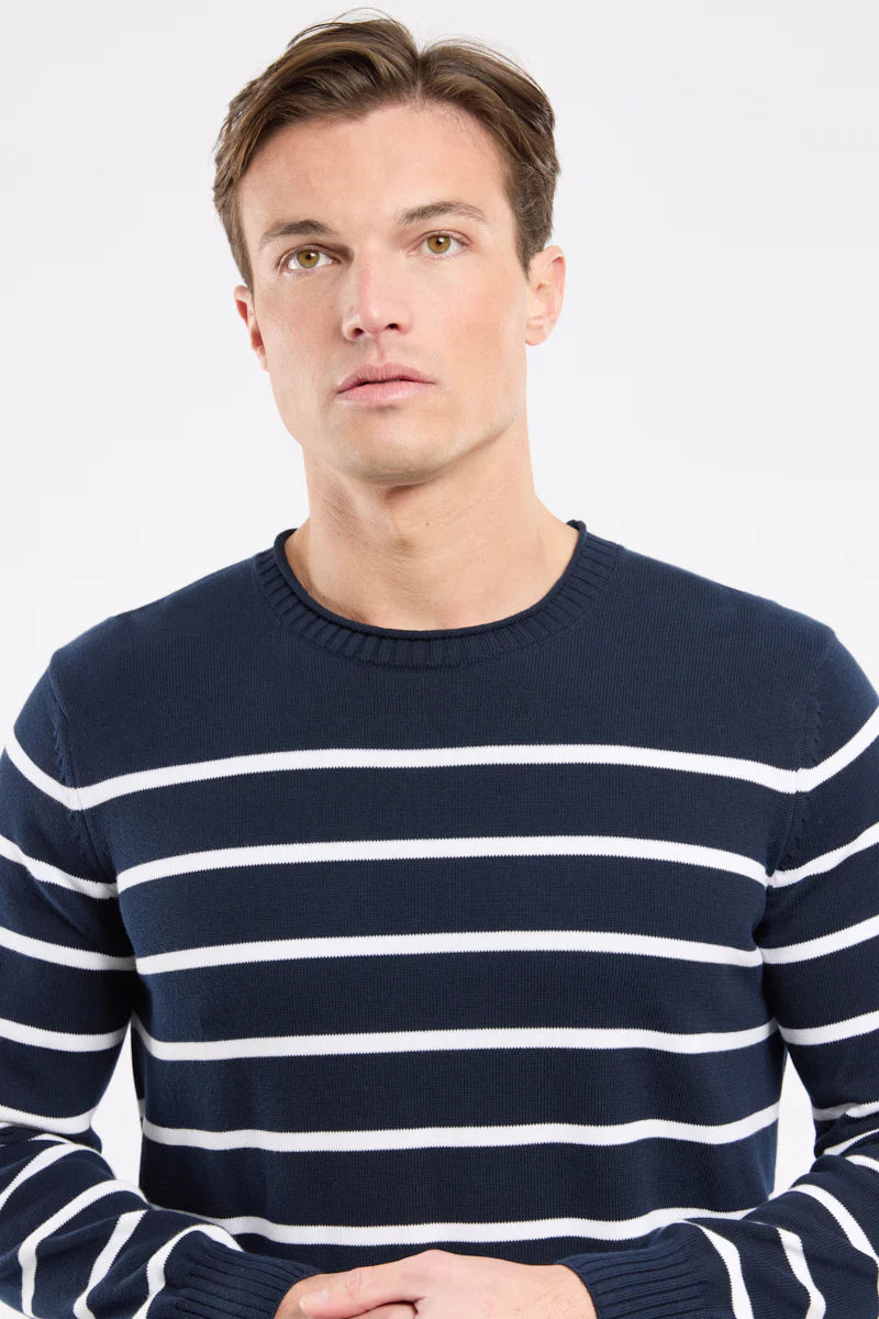 Héritage Striped Sweater - Cotton - Marine Deep / Blanc