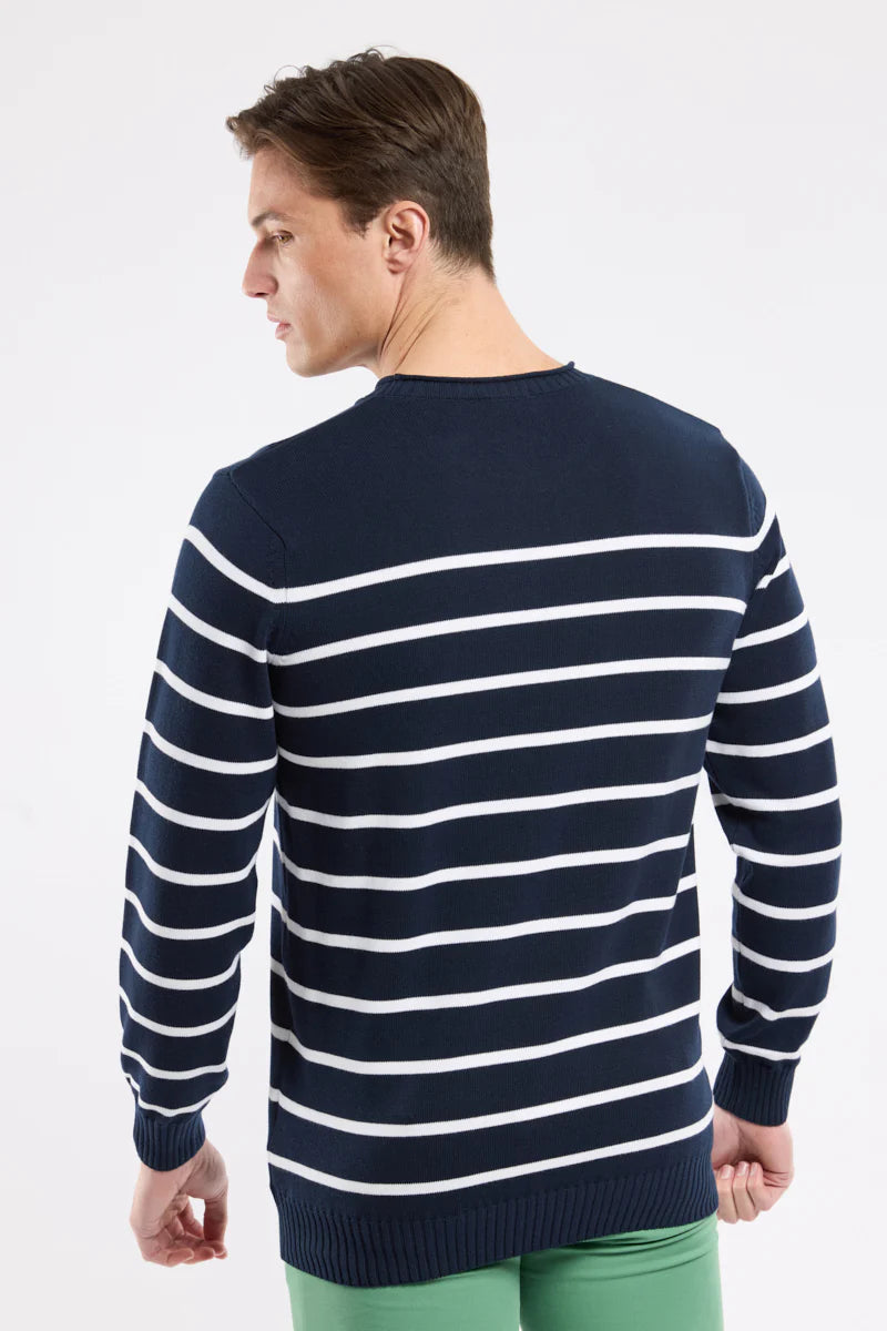 Héritage Striped Sweater - Cotton - Marine Deep / Blanc