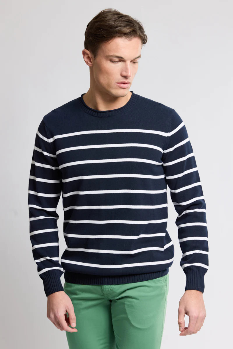 Héritage Striped Sweater - Cotton - Marine Deep / Blanc