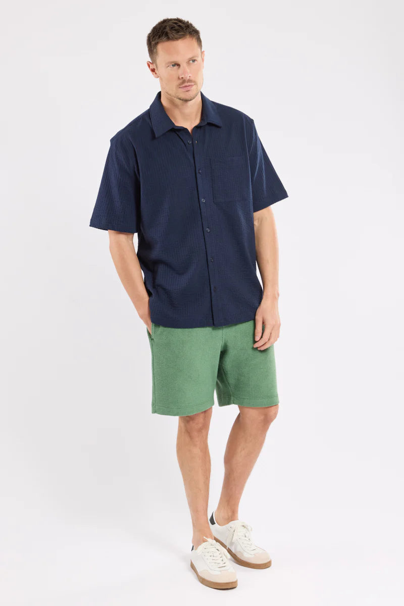 Short-Sleeved Shirt - Embossed Knit - Marine Deep