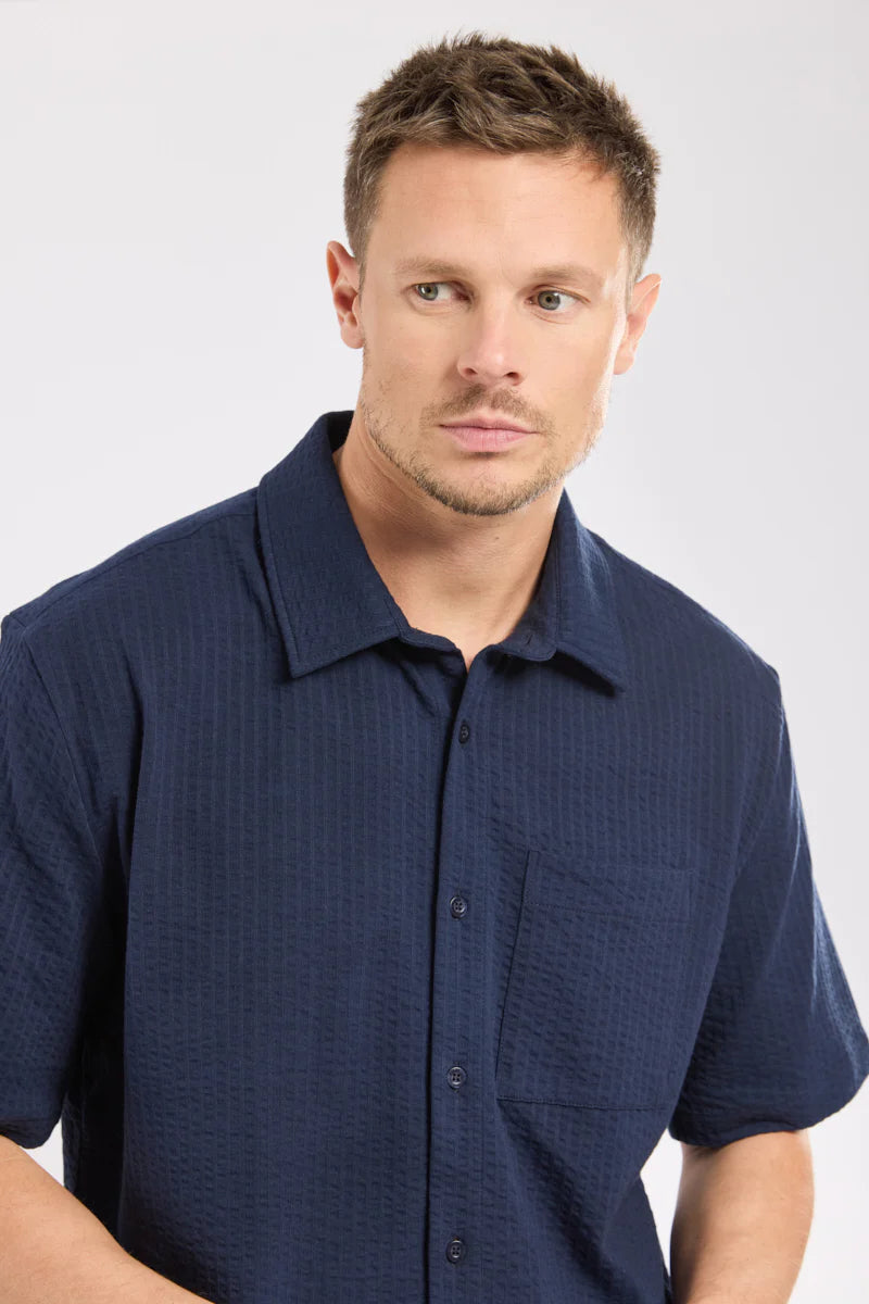 Short-Sleeved Shirt - Embossed Knit - Marine Deep