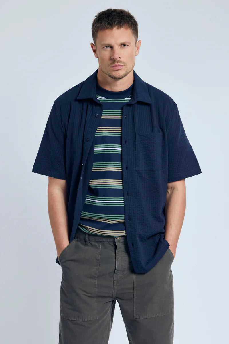 Short-Sleeved Shirt - Embossed Knit - Marine Deep